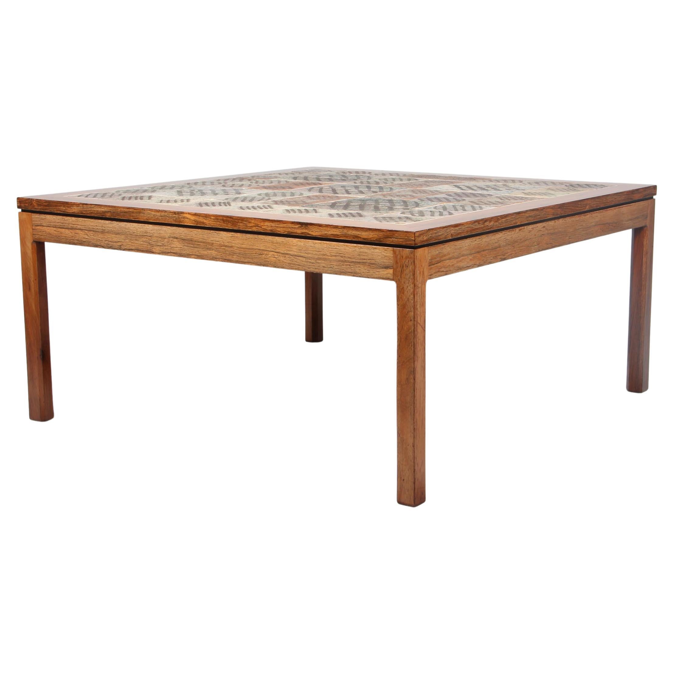 Tue Poulsen Coffee Table in Rosewood and Stoneware Tiles, Denmark, 1970s