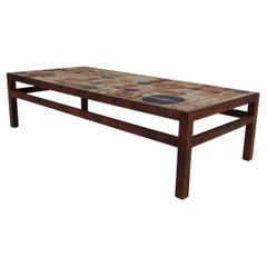 Tue Poulsen Coffee Table in rosewood and Stoneware Tiles, Denmark, 1970s
