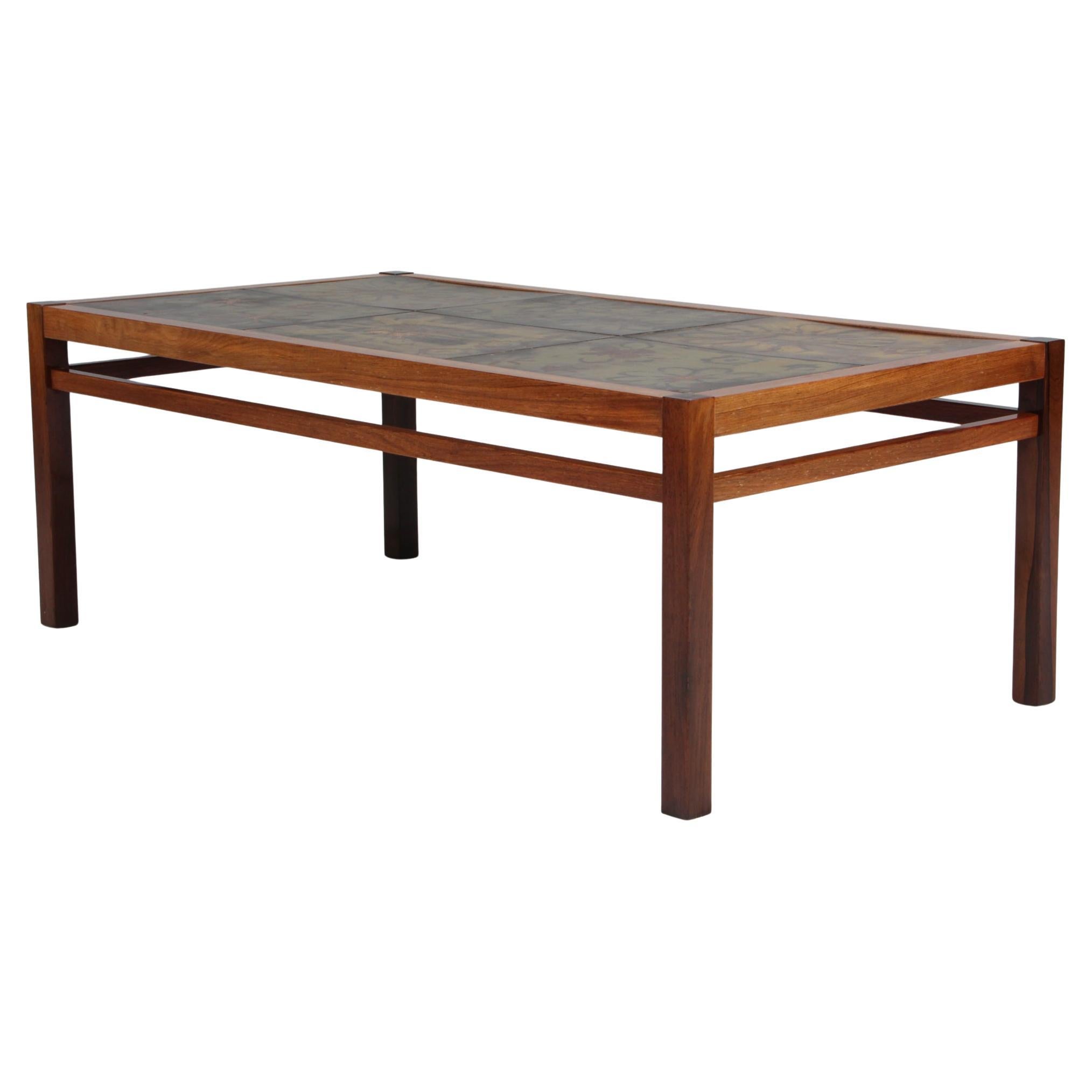 Mesa de centro Tue Poulsen de palisandro y baldosas de gres, Dinamarca, años 70