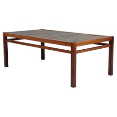 Tue Poulsen Coffee Table in rosewood and Stoneware Tiles, Denmark, 1970s