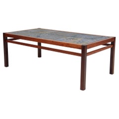 Tue Poulsen Coffee Table in rosewood and Stoneware Tiles, Denmark, 1970s