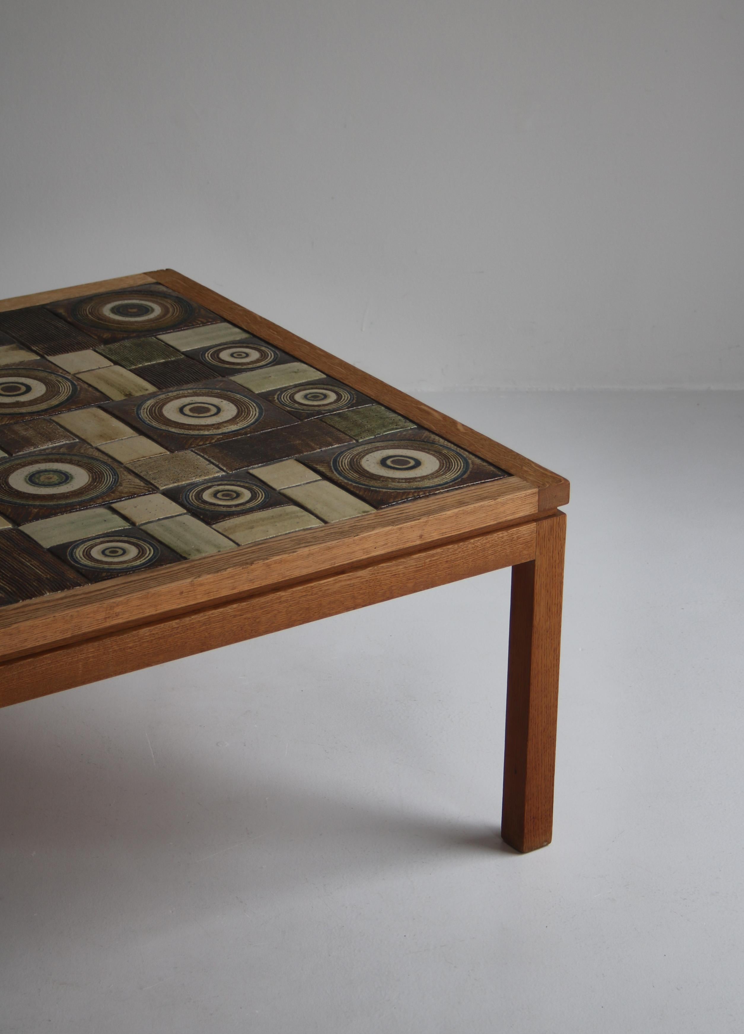Tue Poulsen Coffee Table in Solid Oak with Ceramic Tiles, Denmark, 1960s 4