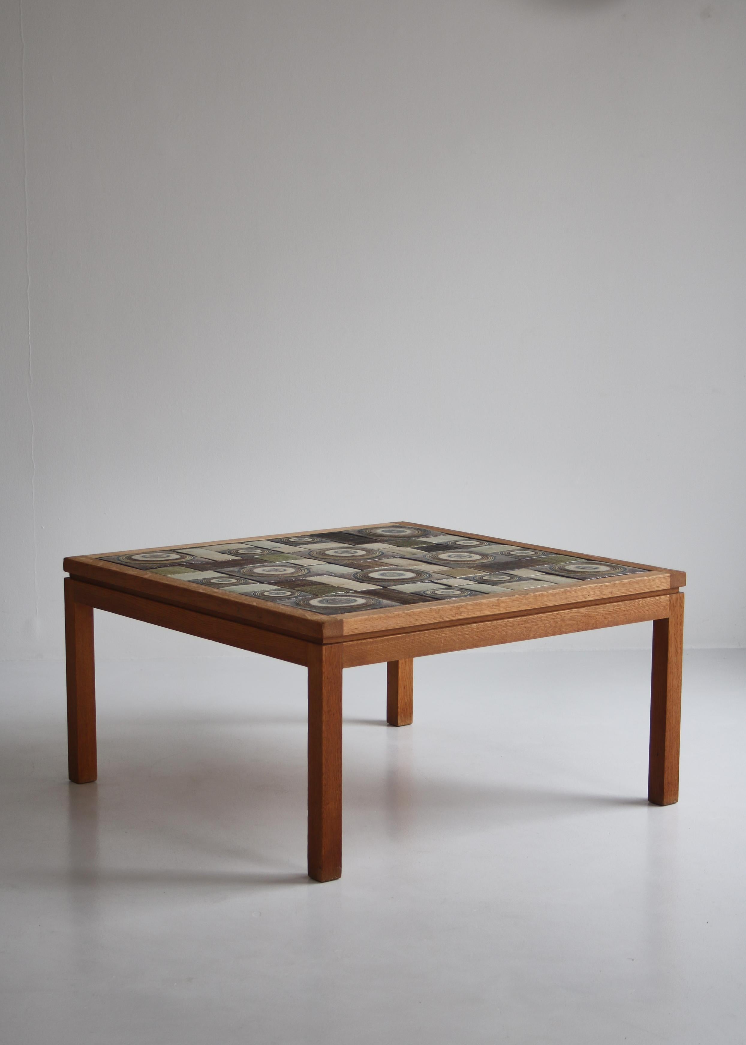 Danish Tue Poulsen Coffee Table in Solid Oak with Ceramic Tiles, Denmark, 1960s