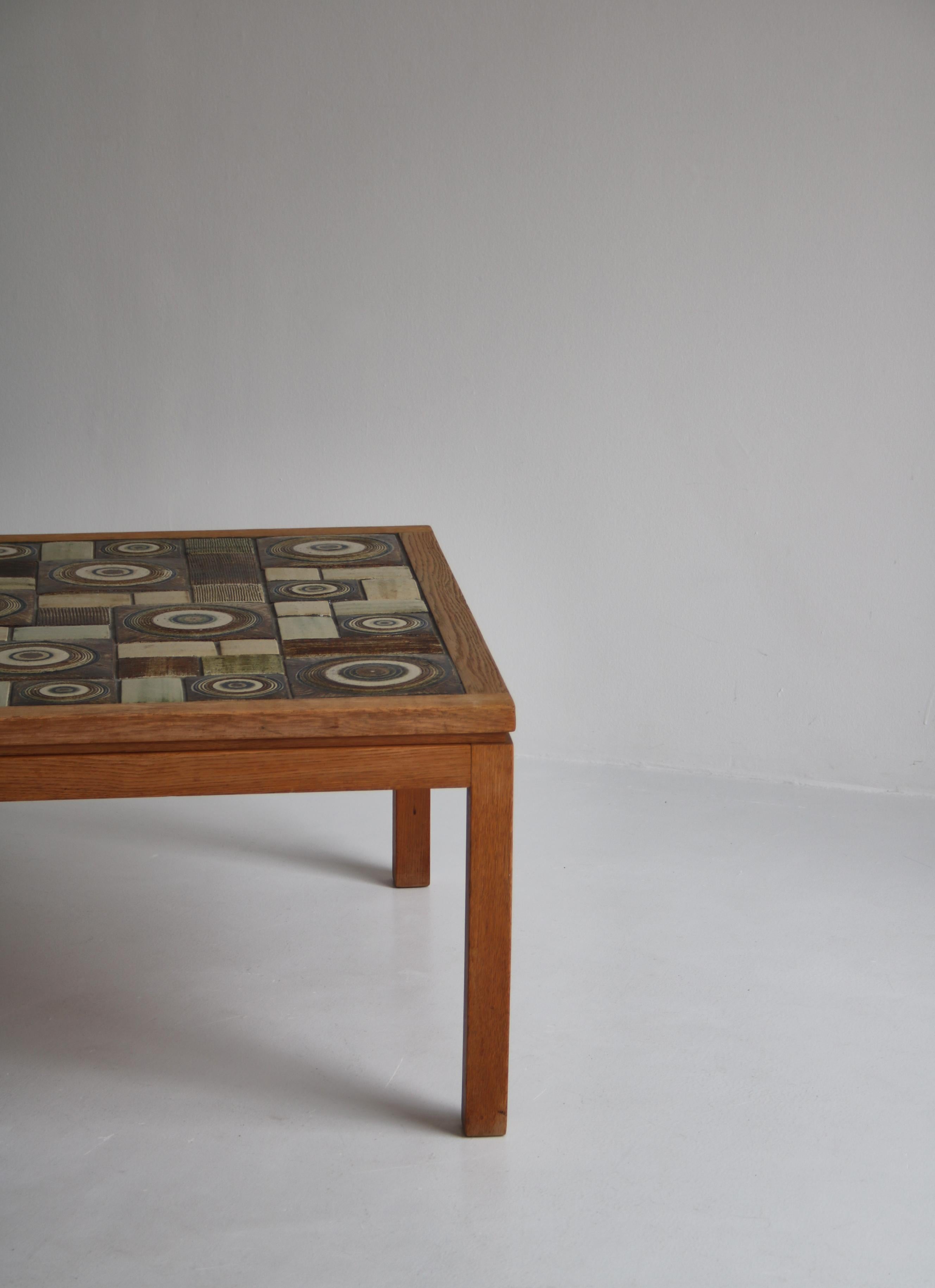 Tue Poulsen Coffee Table in Solid Oak with Ceramic Tiles, Denmark, 1960s 1