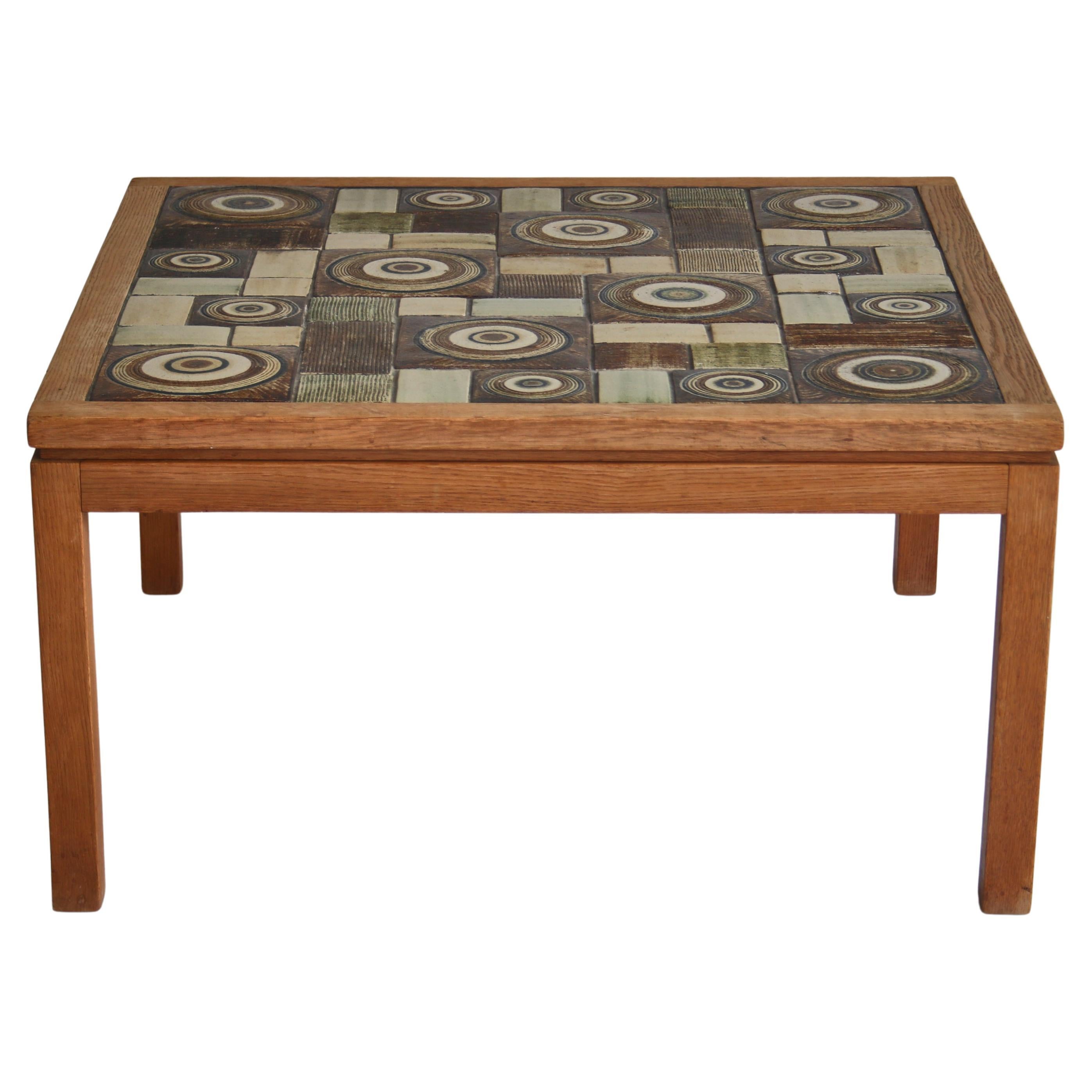 Tue Poulsen Coffee Table in Solid Oak with Ceramic Tiles, Denmark, 1960s