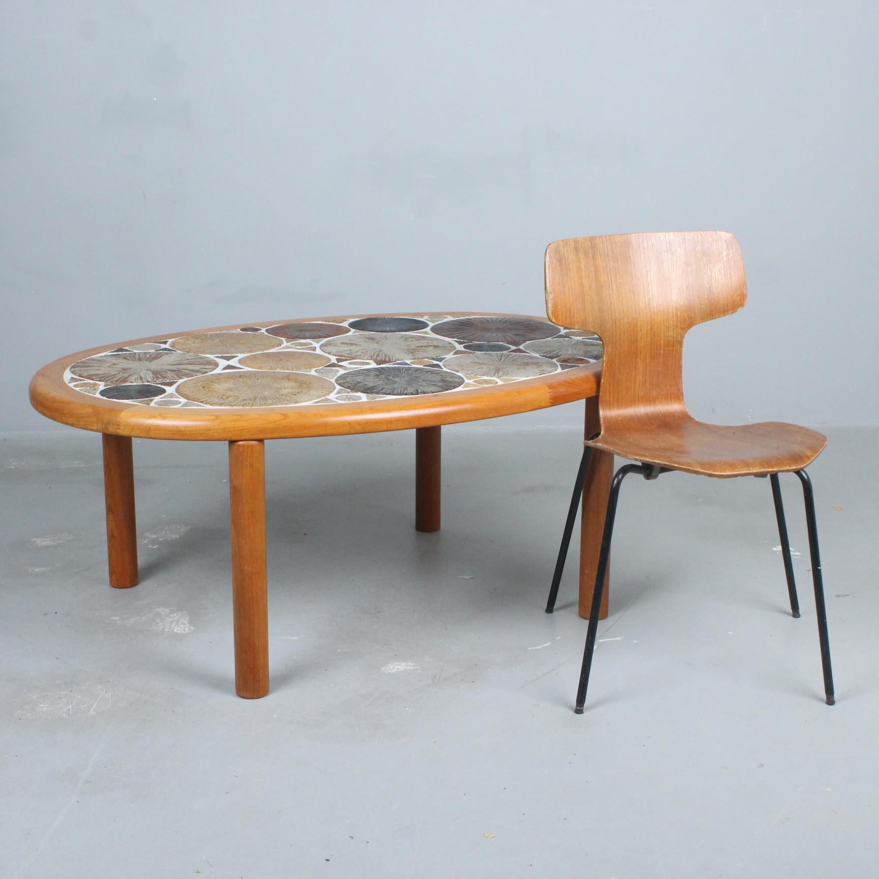 Tue Poulsen coffee table teak ceramic by Haslev Mobelsnedkeri
