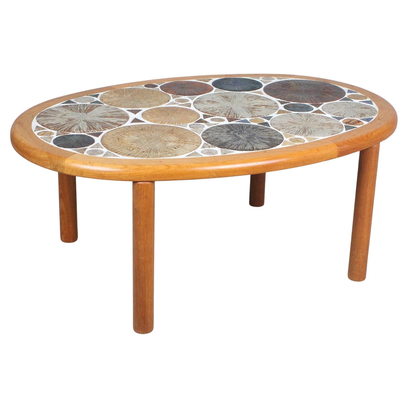 Tue Poulsen coffee table teak ceramic by Haslev Mobelsnedkeri Denmark 1960 For Sale