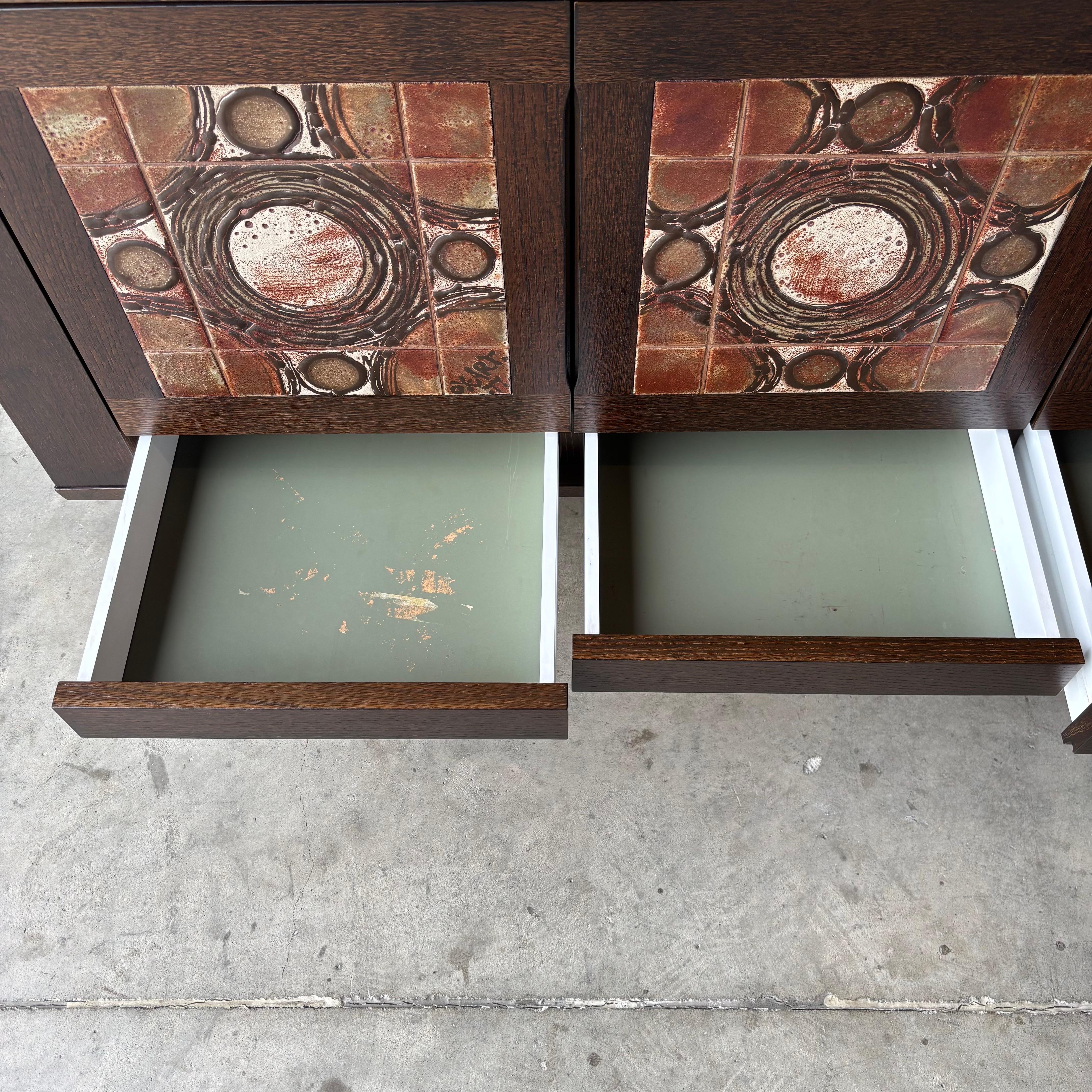 Ceramic Tue Poulsen Danish Modern Oak Credenza, 1970s For Sale