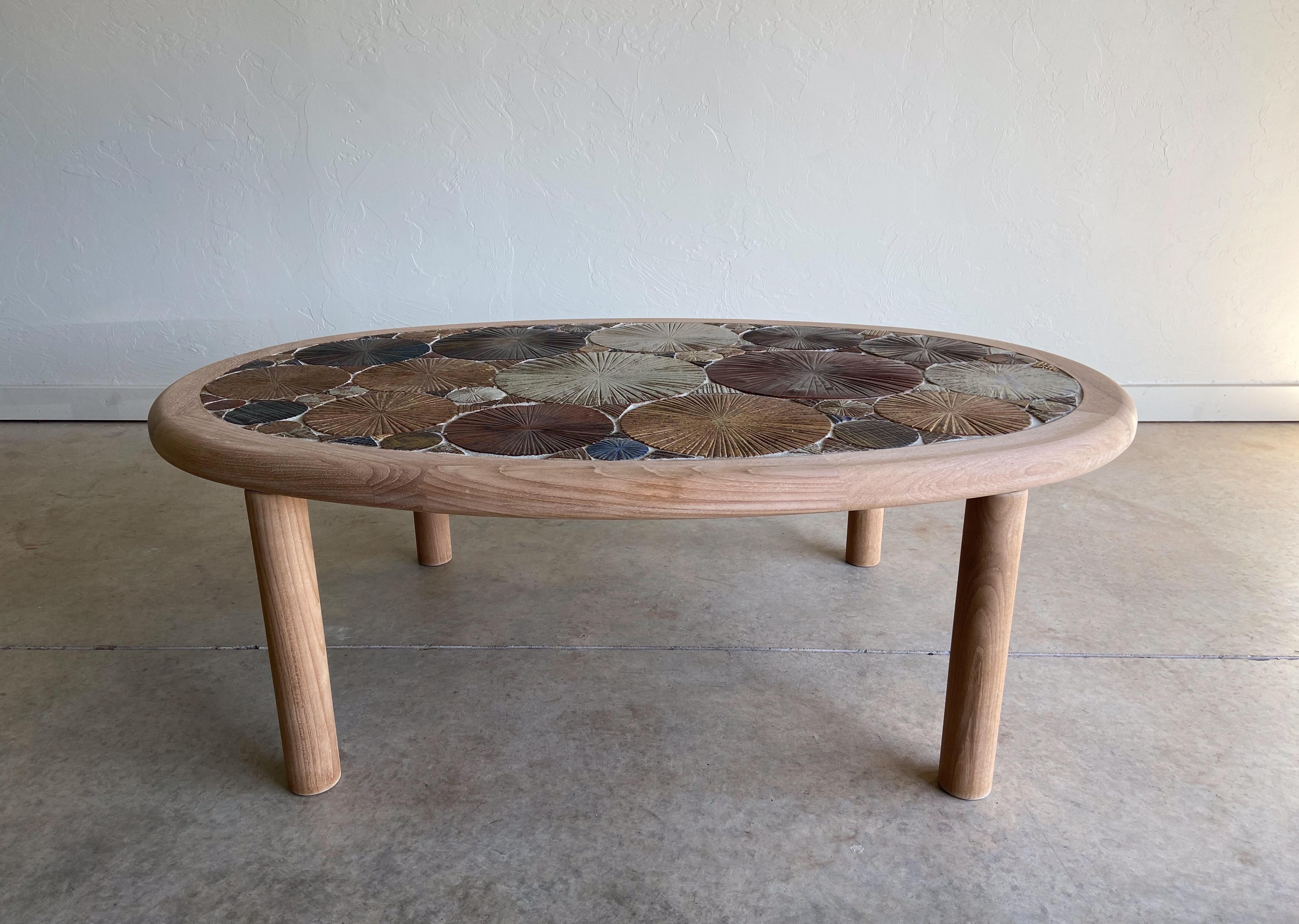 Hand-Crafted Tue Poulsen Danish Modern Teak and Handmade Ceramic Coffee Table, Artist Signed