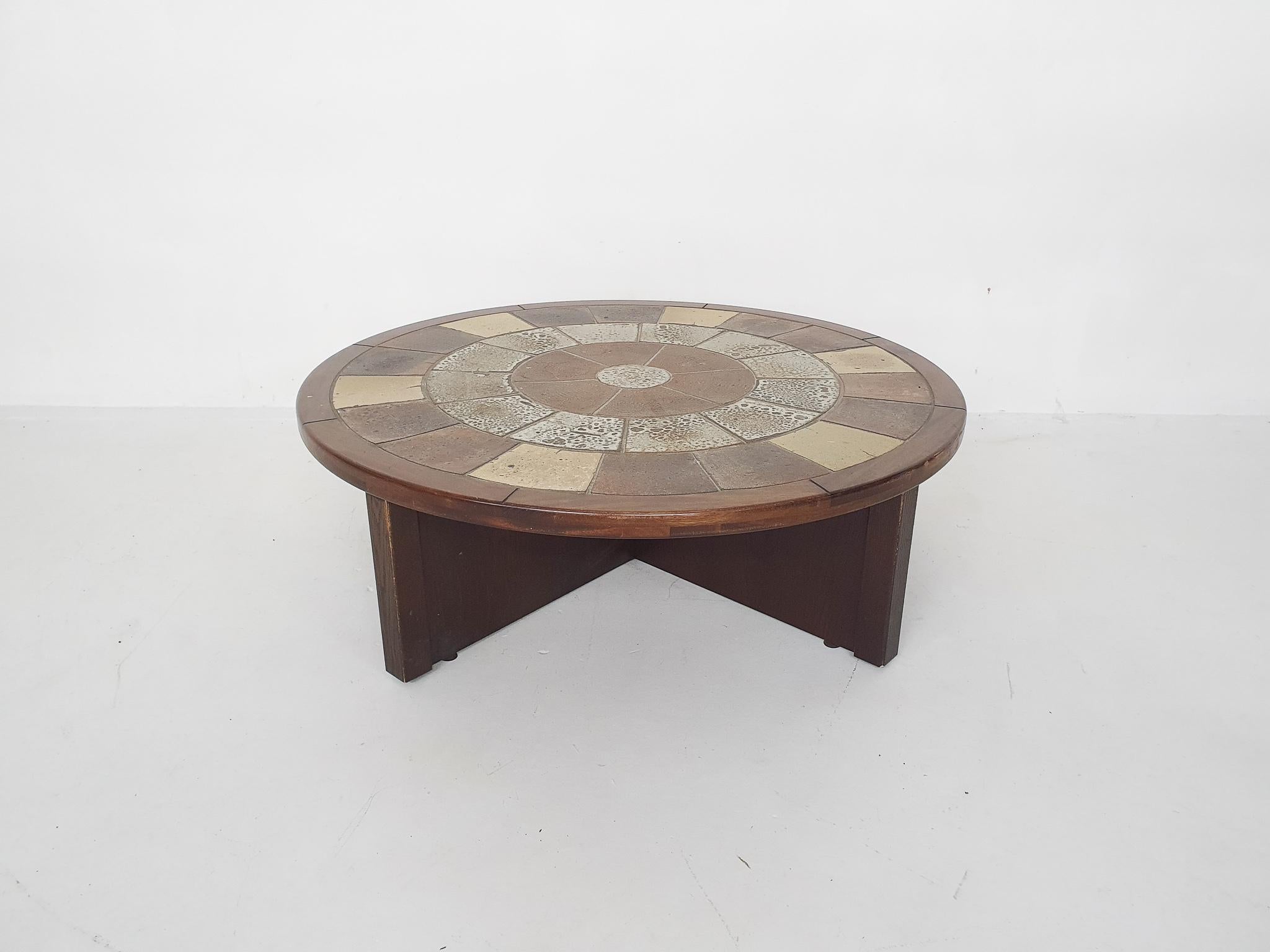 Mid-Century Modern Tue Poulsen for Haslev Møbelsnedkeri, Stone and Oak Coffee Table, Denmark 1960's For Sale