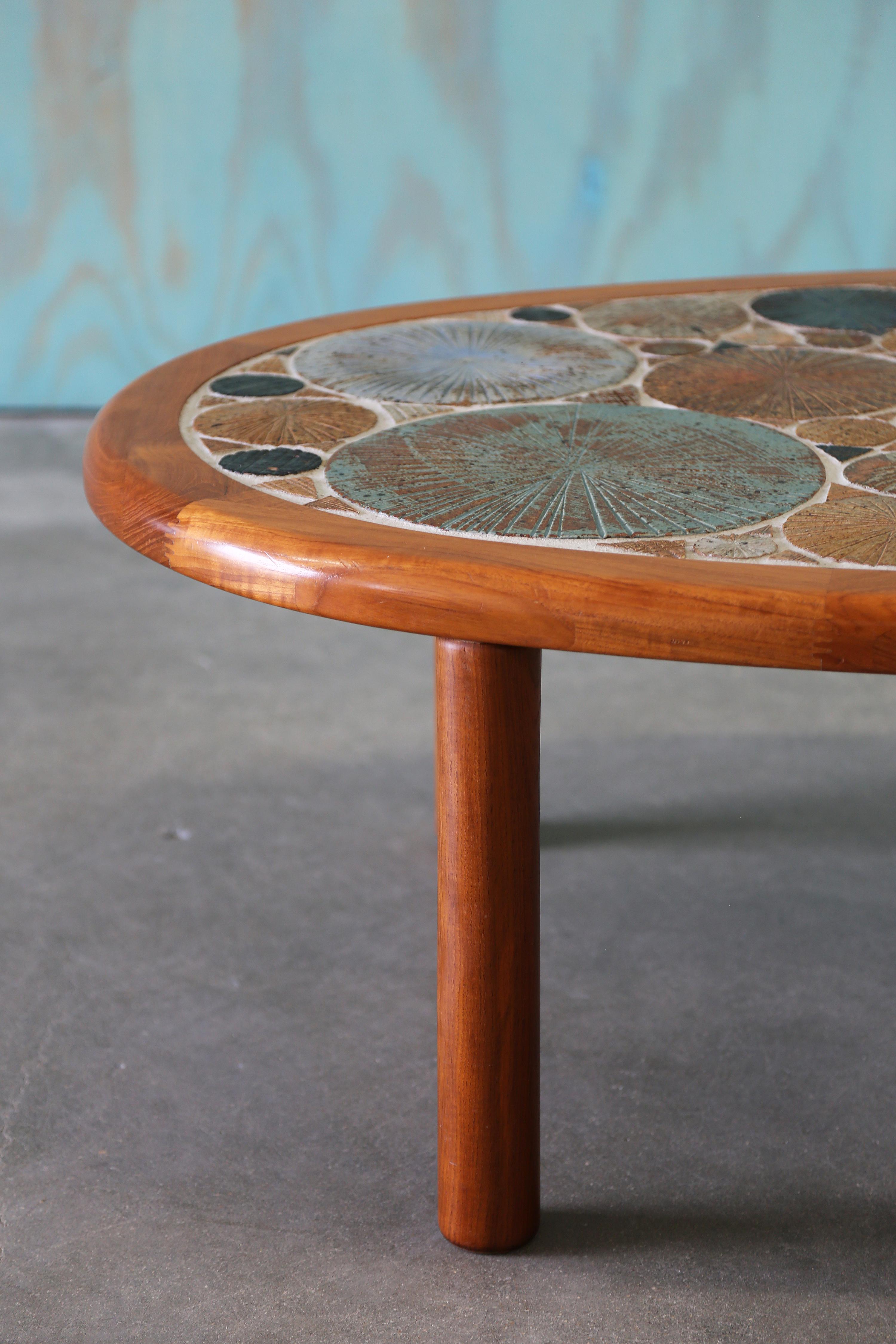 Tue Poulsen for Haslev Møbelsnedkeri Teak and Ceramic Coffee Table 1960s Danish In Good Condition In Virginia Beach, VA