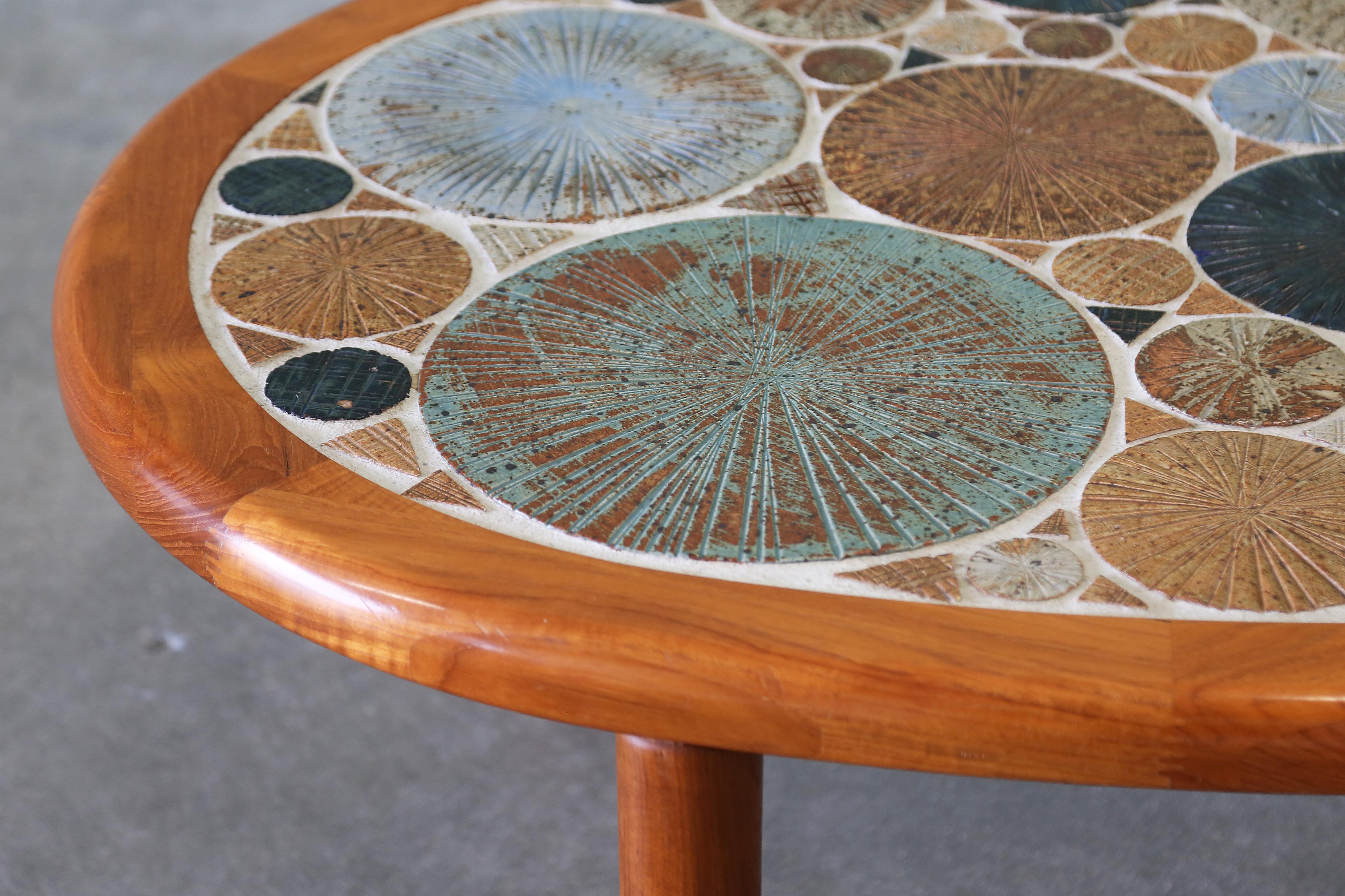 Mid-20th Century Tue Poulsen for Haslev Møbelsnedkeri Teak and Ceramic Coffee Table 1960s Danish