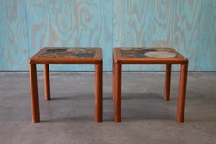Tue Poulsen for Haslev Møbelsnedkeri Teak and Ceramic End Tables 1960s - A Pair