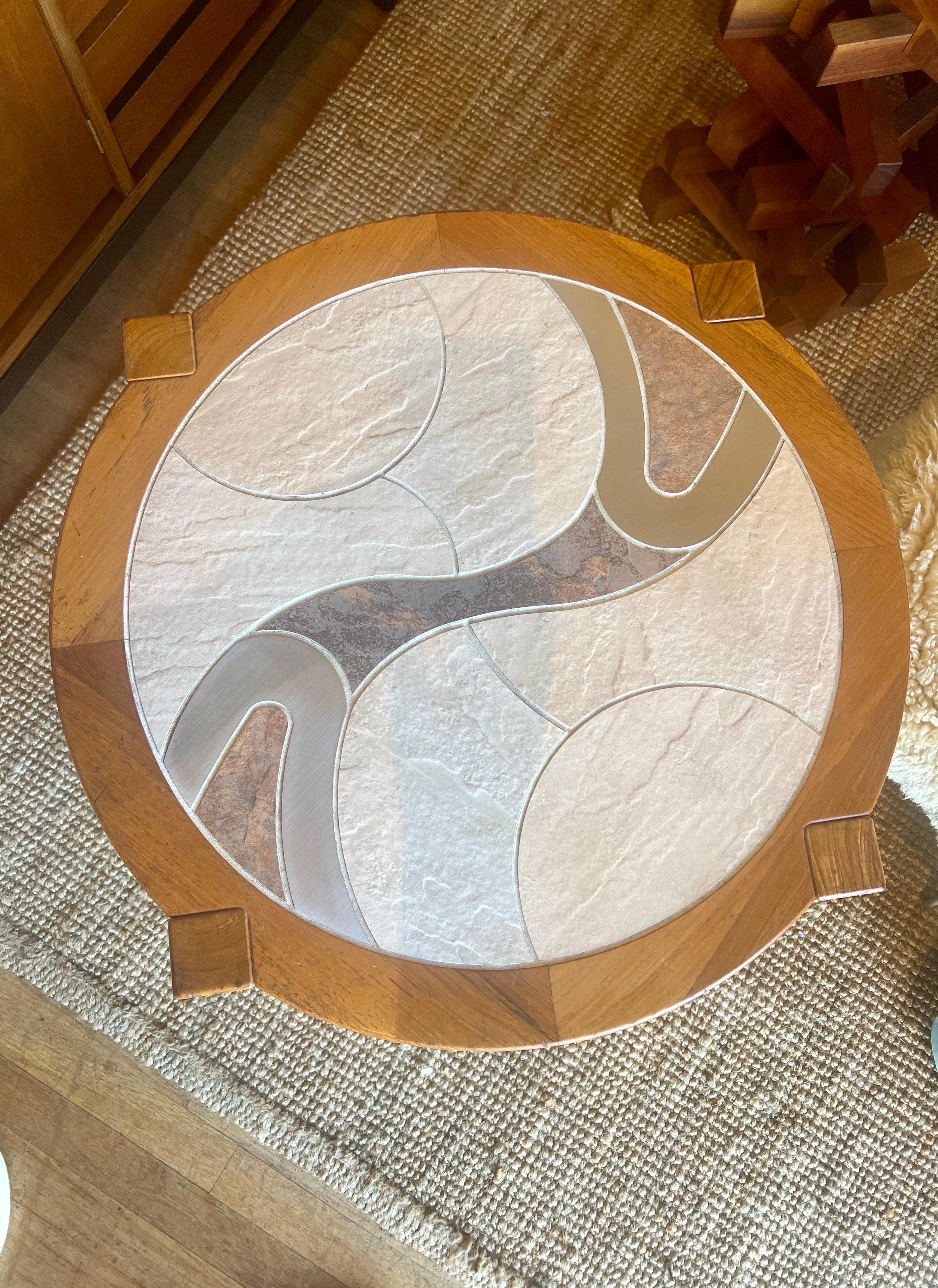 Tue Poulsen Handcrafted Cocktail/End Table for Haslev, Ceramic Tile Solid Teak In Good Condition For Sale In San Diego, CA
