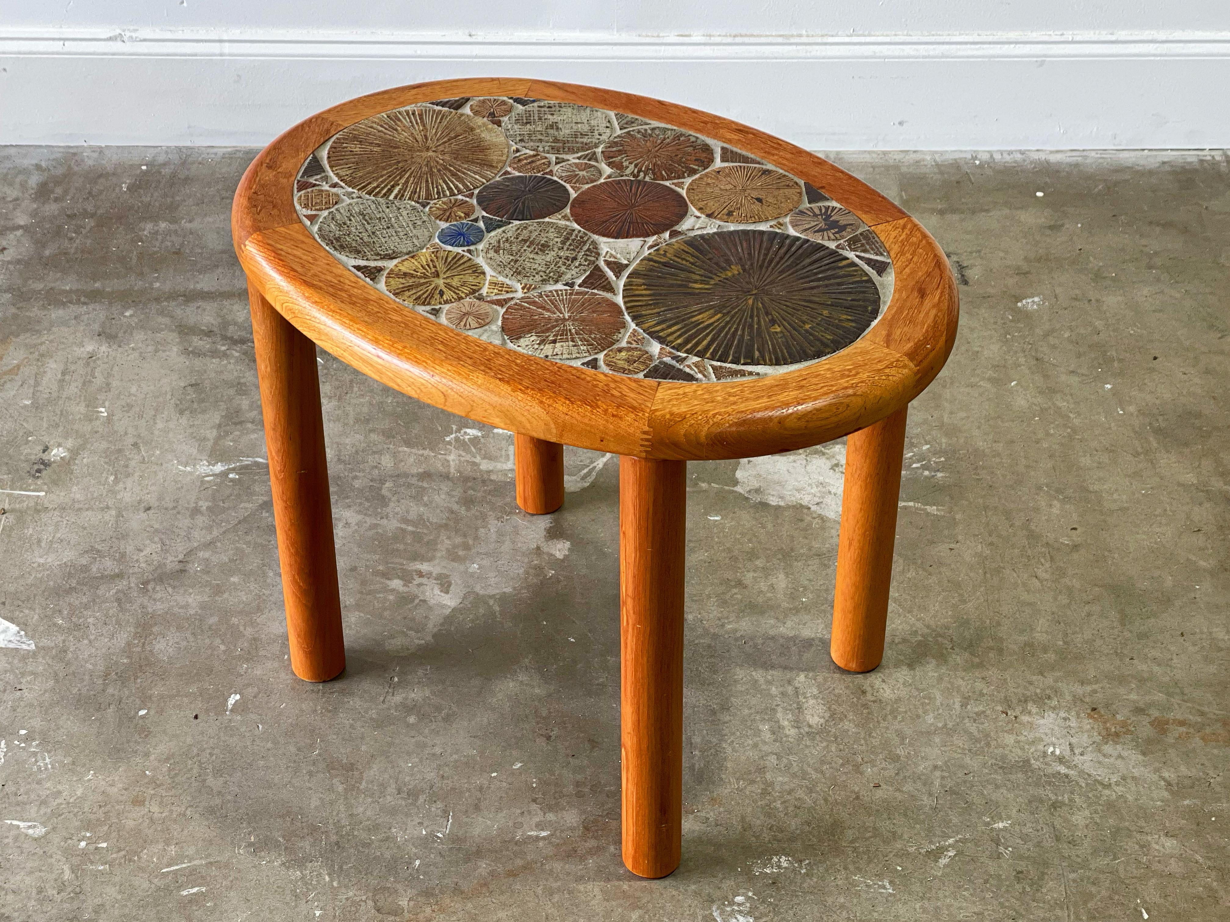 Scandinavian Modern Tue Poulsen, Handcrafted Side or End Table for Haslev, Ceramic Tile Solid Teak