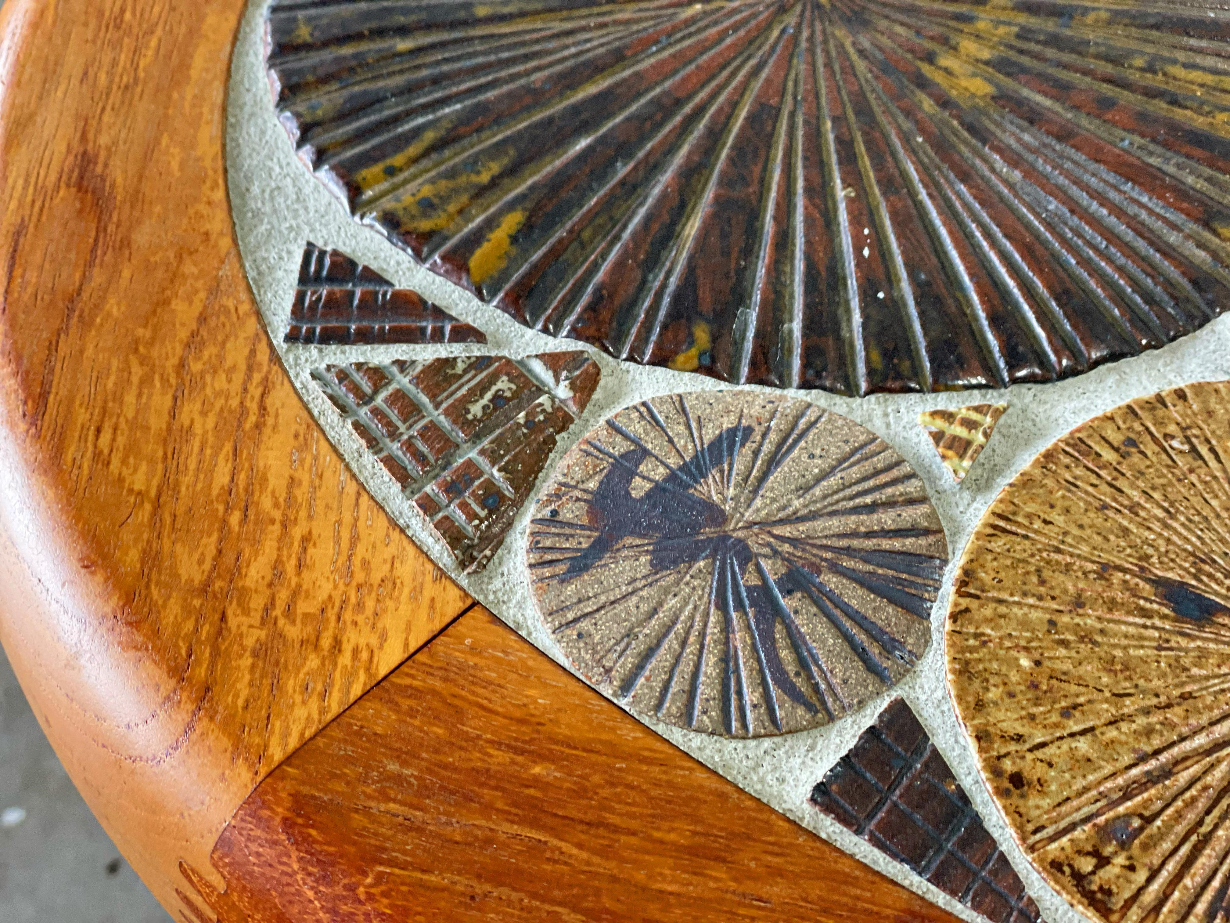 Danish Tue Poulsen, Handcrafted Side or End Table for Haslev, Ceramic Tile Solid Teak