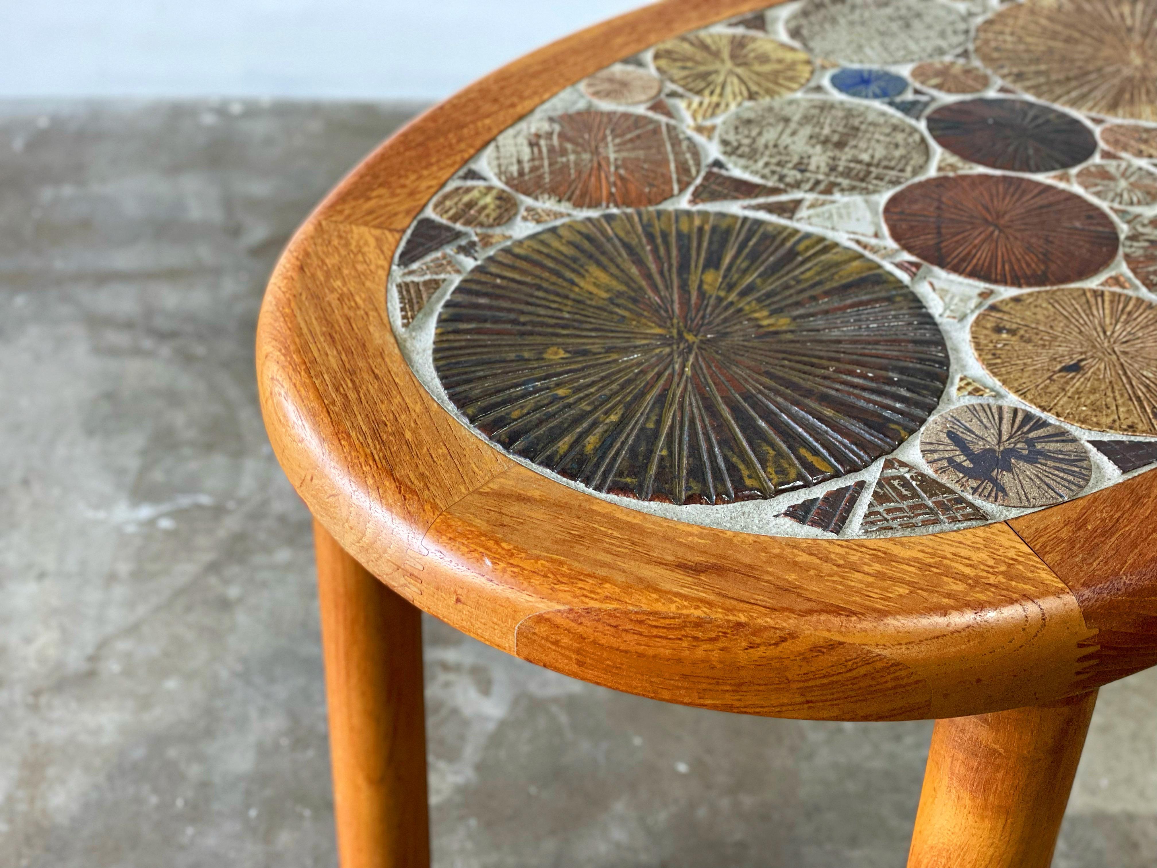Mosaic Tue Poulsen, Handcrafted Side or End Table for Haslev, Ceramic Tile Solid Teak