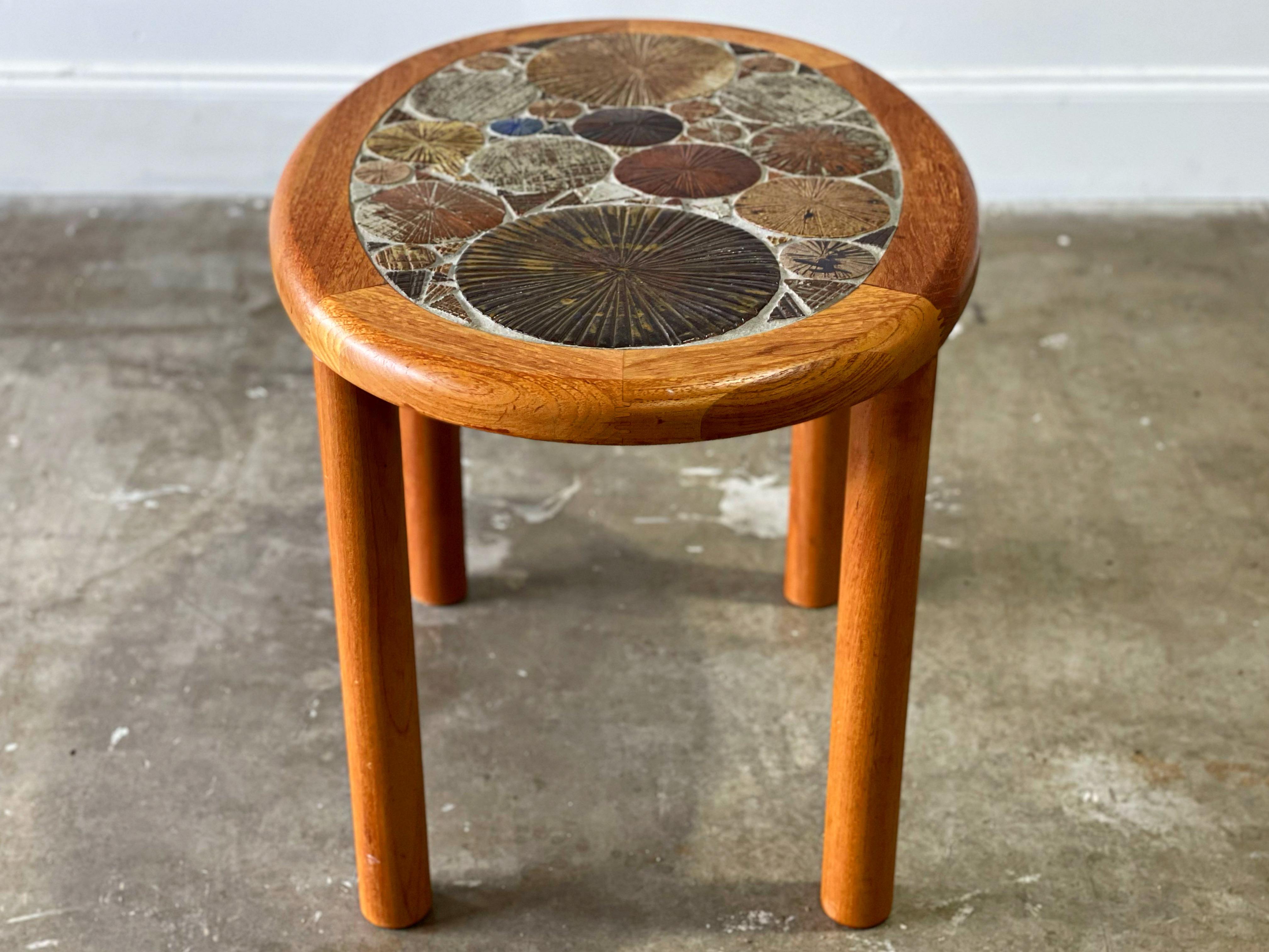Mid-20th Century Tue Poulsen, Handcrafted Side or End Table for Haslev, Ceramic Tile Solid Teak