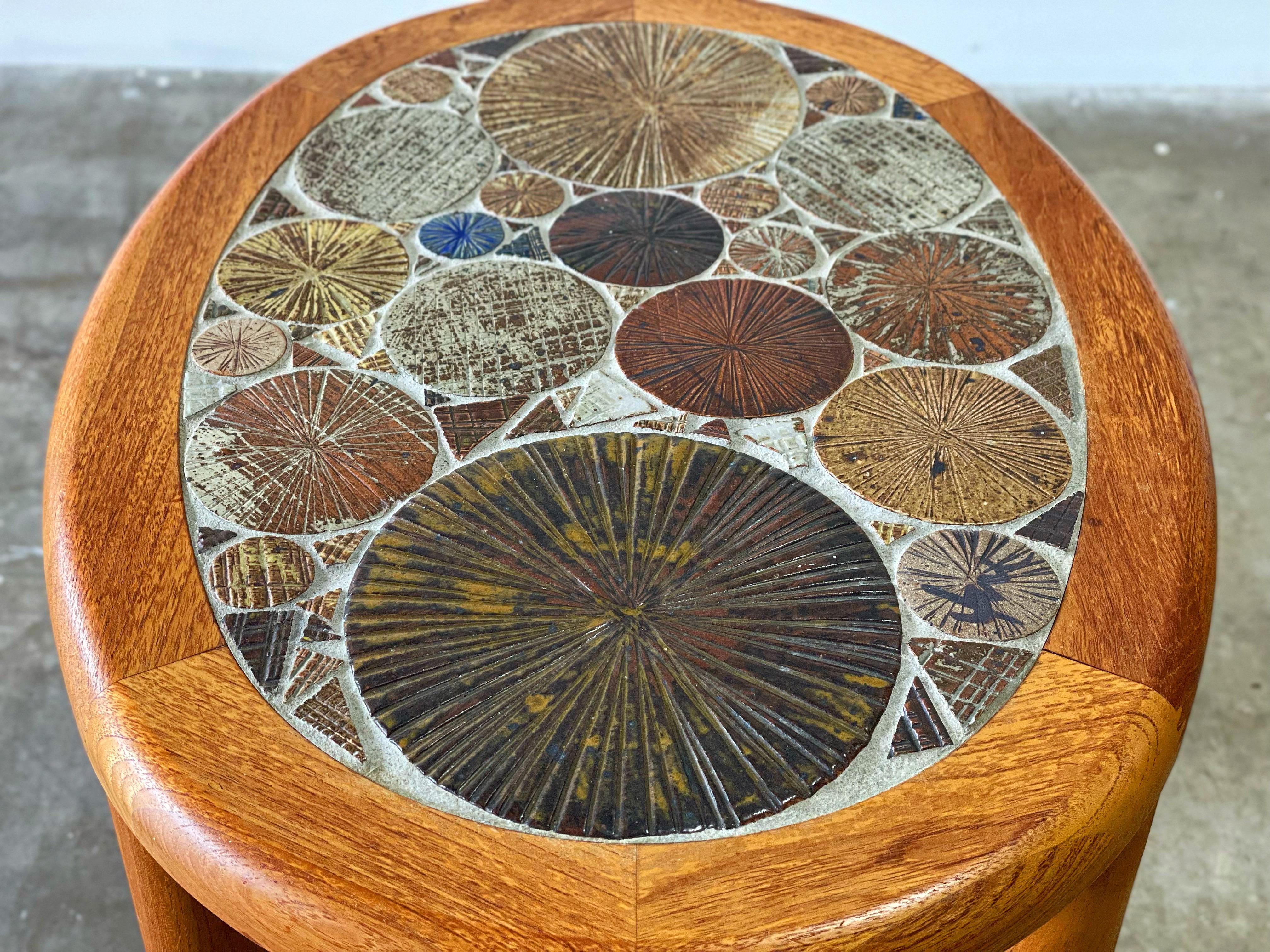 Tue Poulsen, Handcrafted Side or End Table for Haslev, Ceramic Tile Solid Teak 1