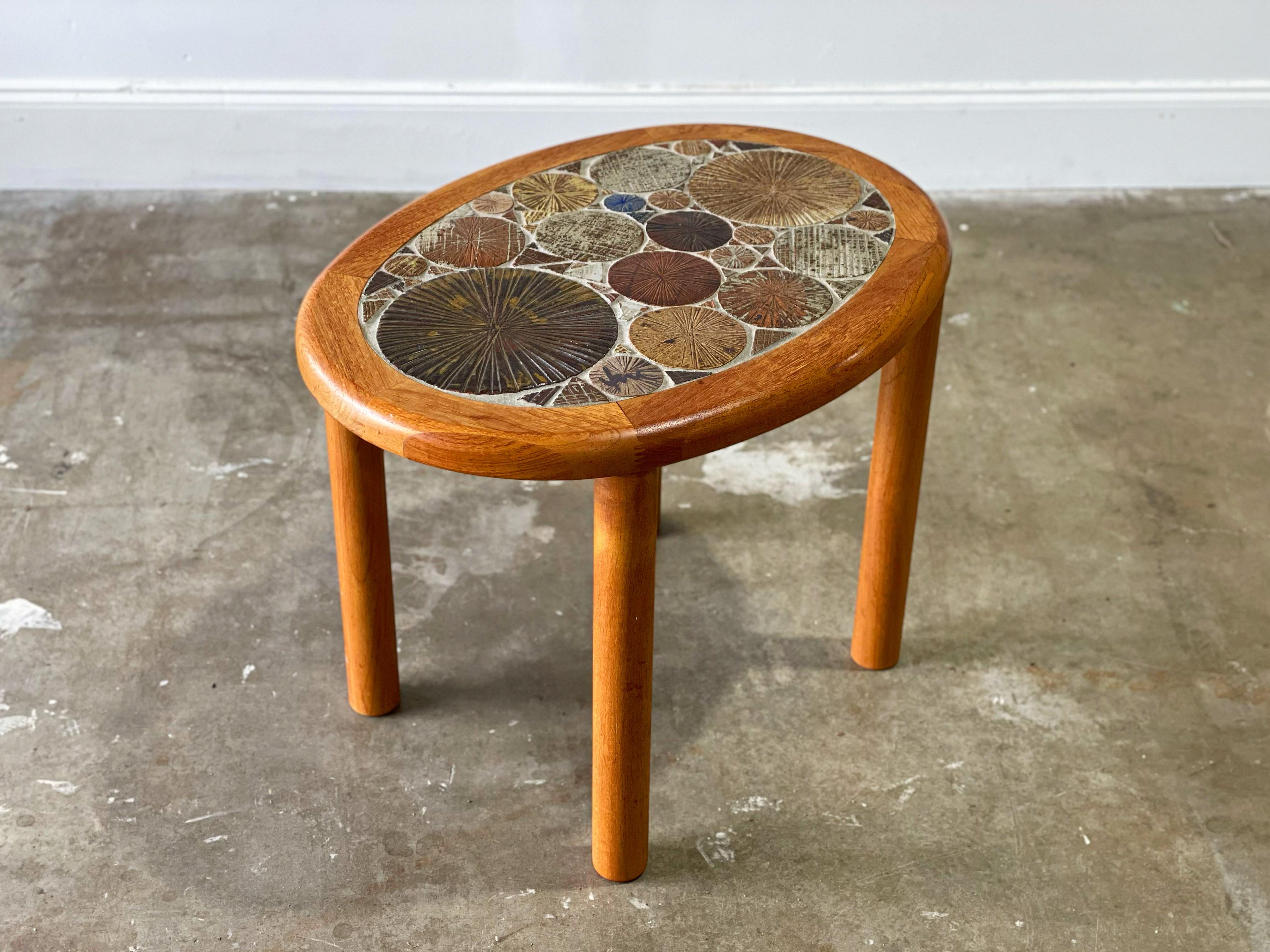 Tue Poulsen, Handcrafted Side or End Table for Haslev, Ceramic Tile Solid Teak 2