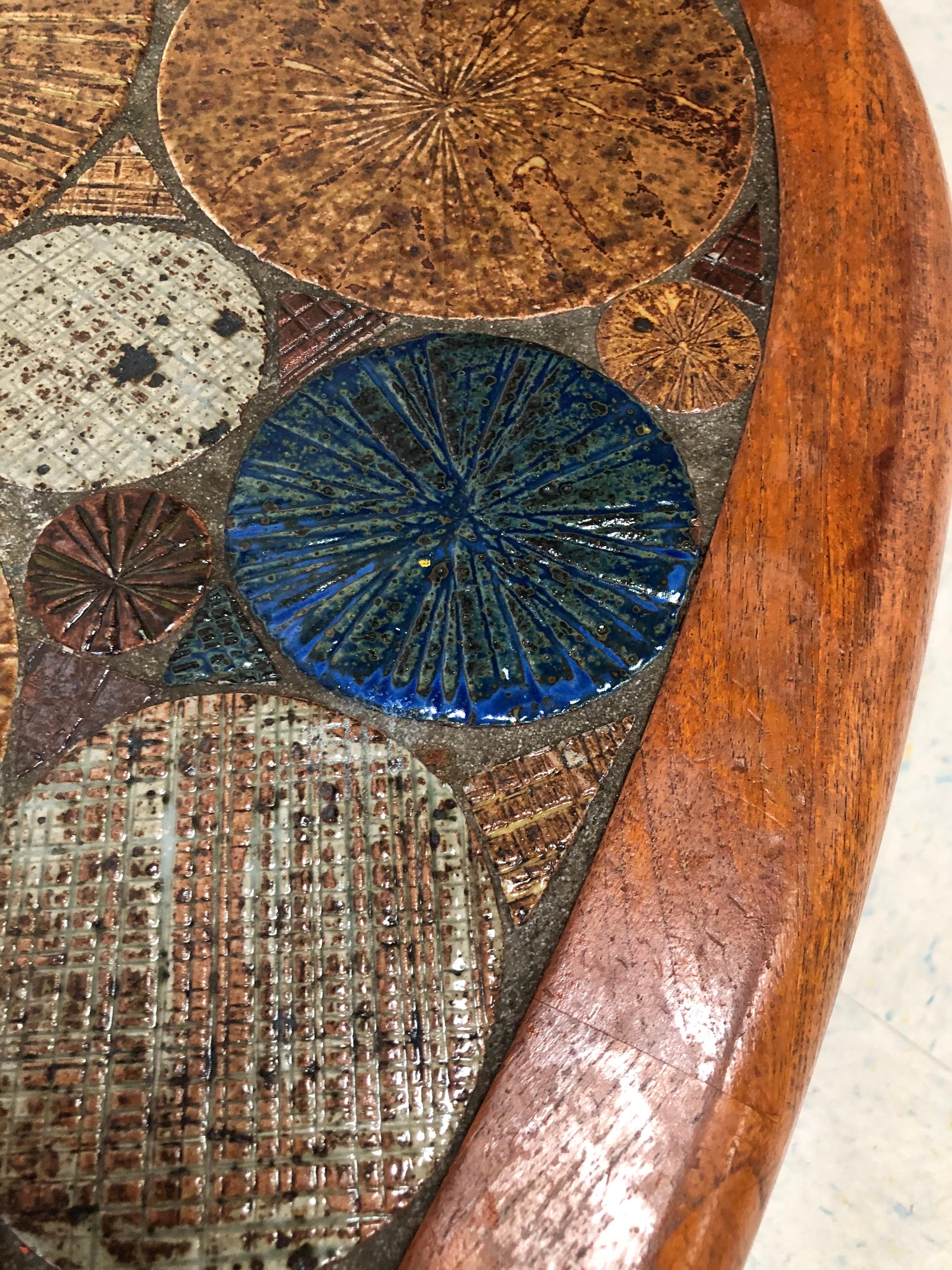 Tue Poulsen Haslev Denmark Oval Teak and Ceramic Art Coffee Table, 1960s 4