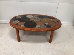 Tue Poulsen Haslev Denmark Oval Teak and Ceramic Art Coffee Table, 1960s