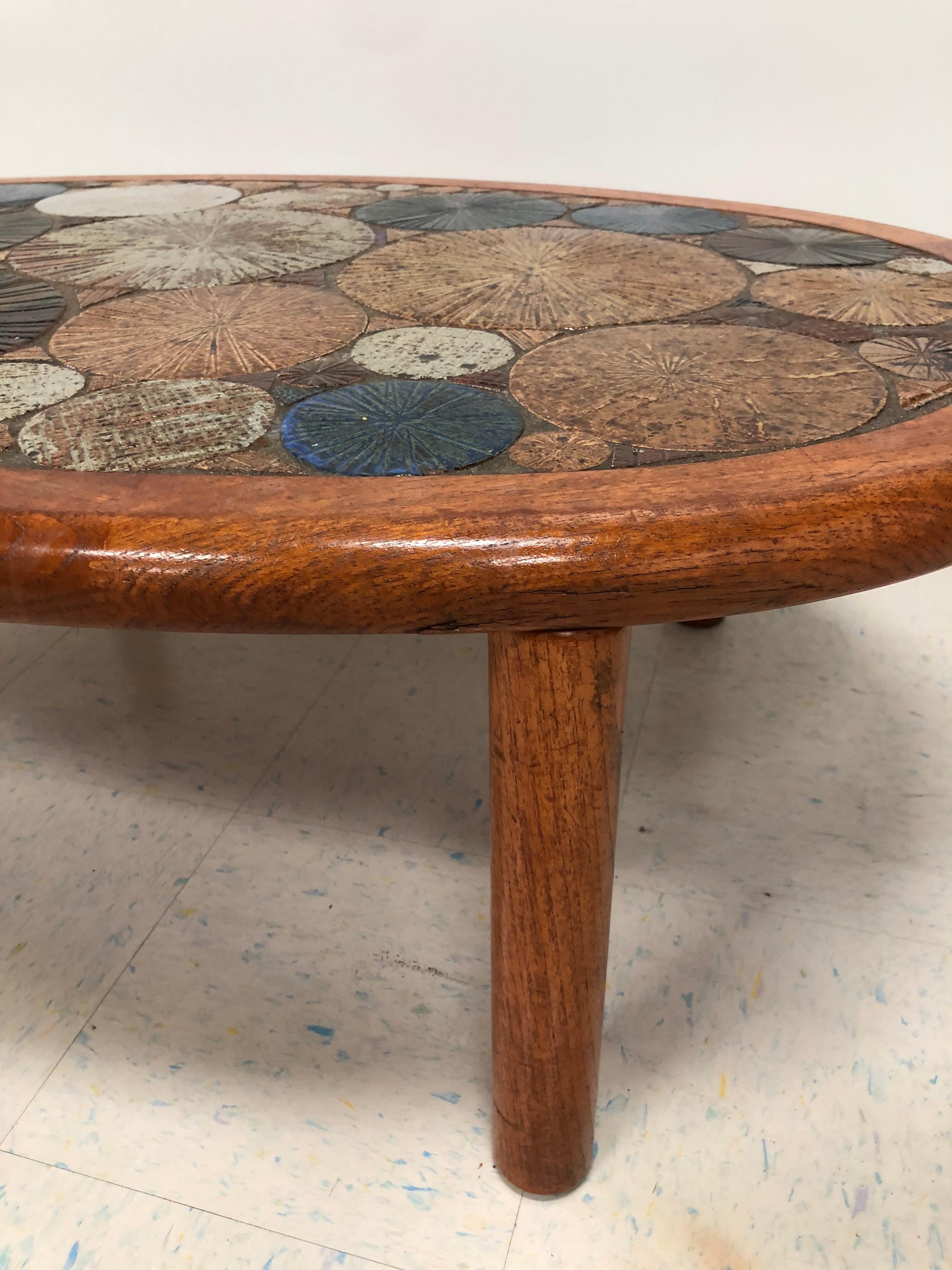 Mid-Century Modern Tue Poulsen Haslev Denmark Oval Teak and Ceramic Art Coffee Table, 1960s