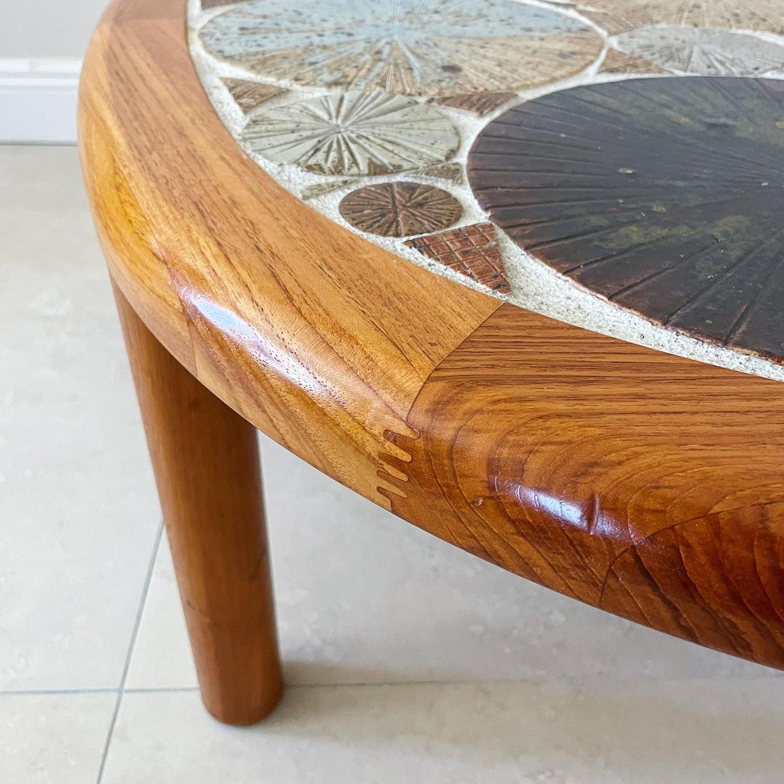 Hand-Crafted Tue Poulsen Haslev Denmark Oval Teak and Ceramic Art Coffee Table, 1960s