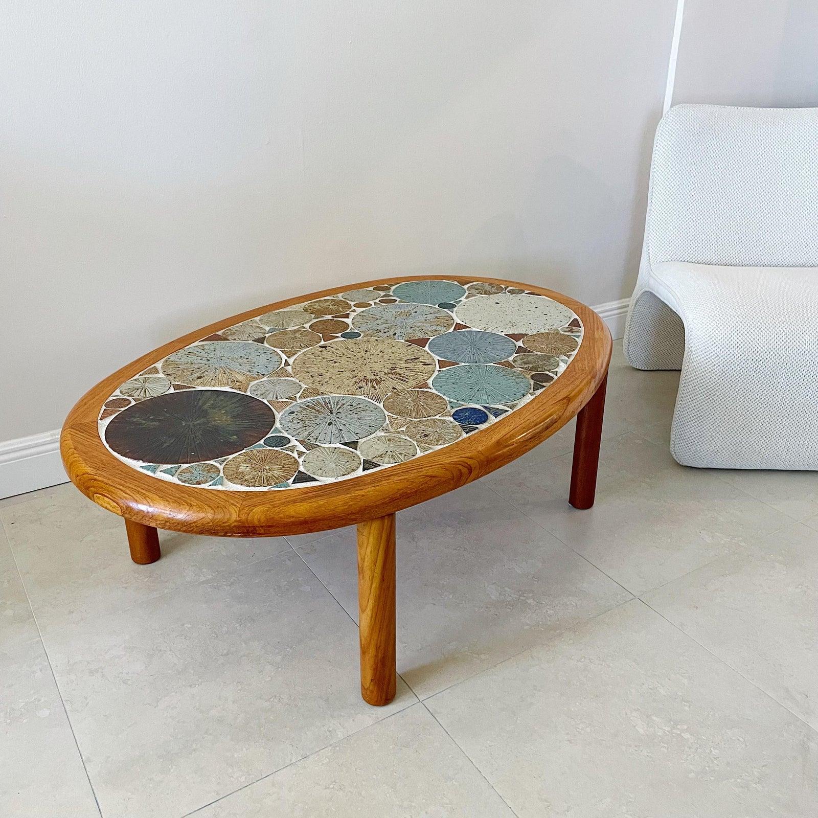 Tue Poulsen Haslev Denmark Oval Teak and Ceramic Art Coffee Table, 1960s In Good Condition In West Palm Beach, FL