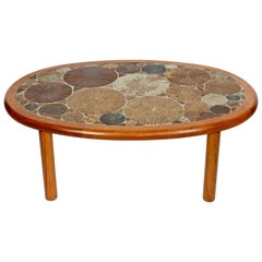 Tue Poulsen Haslev Denmark Oval Teak and Ceramic Art Coffee Table, 1960s