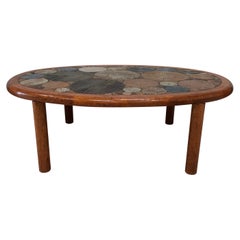 Tue Poulsen Haslev Denmark Oval Teak and Ceramic Art Coffee Table, 1960s