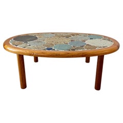 Tue Poulsen Haslev Denmark Oval Teak and Ceramic Art Coffee Table, 1960s