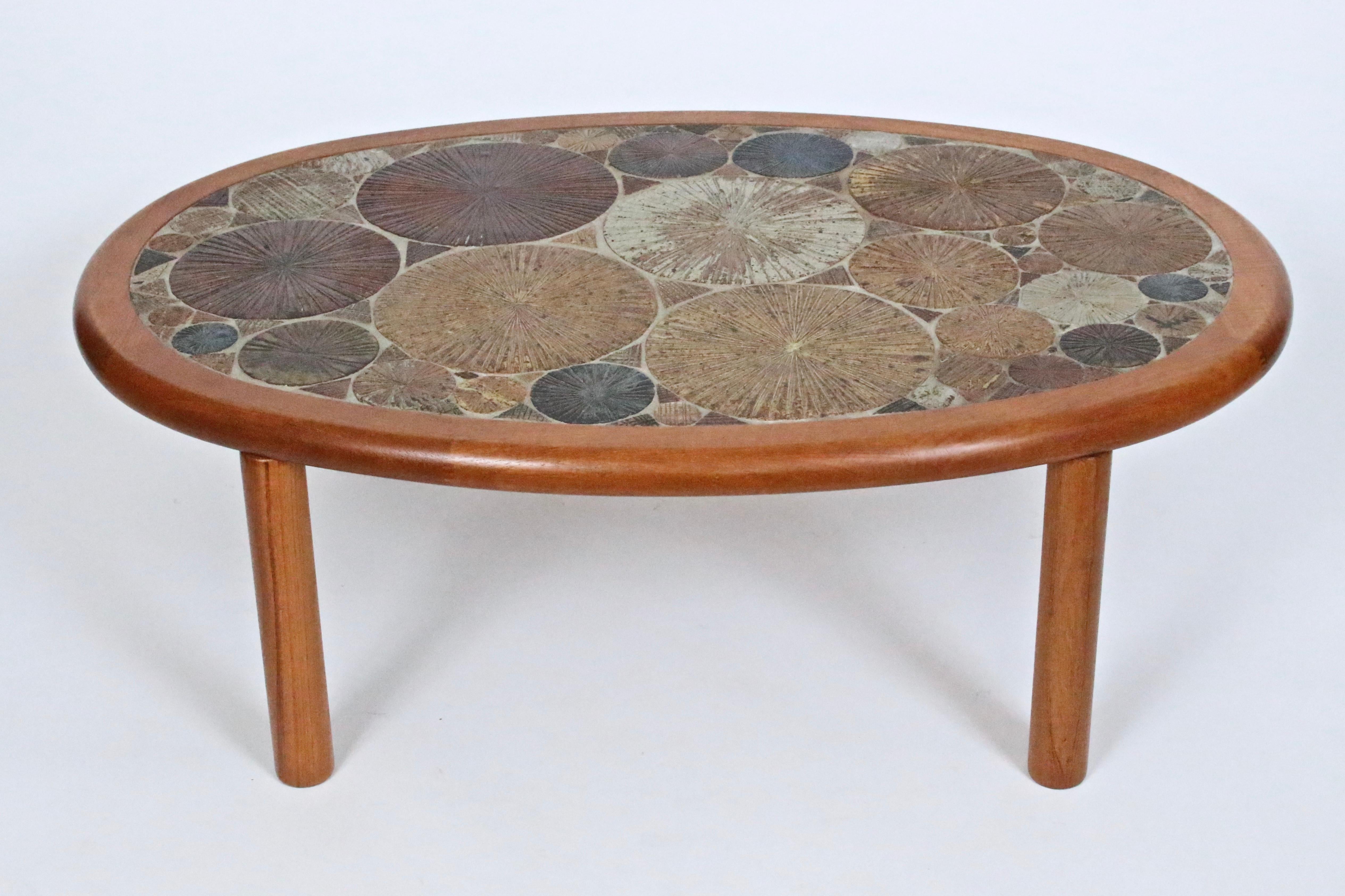 Tue Poulsen Haslev Denmark Oval Teak and Ceramic Art Coffee Table, 1960s 6
