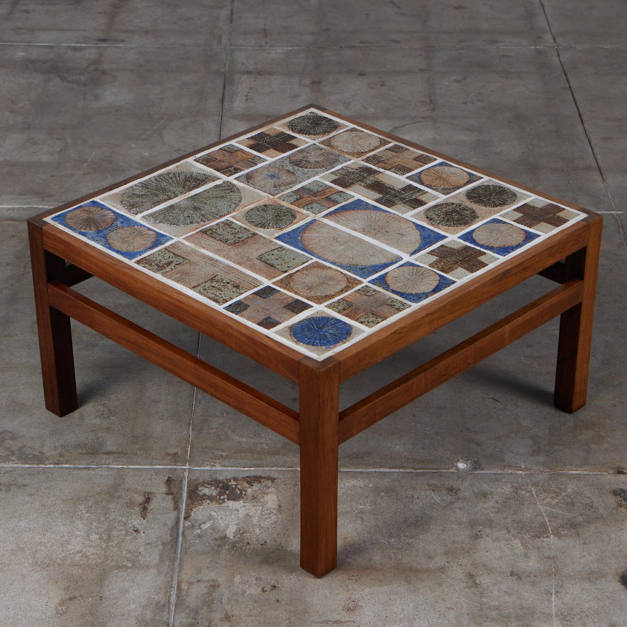 Danish Tue Poulsen Rosewood and Mosaic Tile Coffee Table