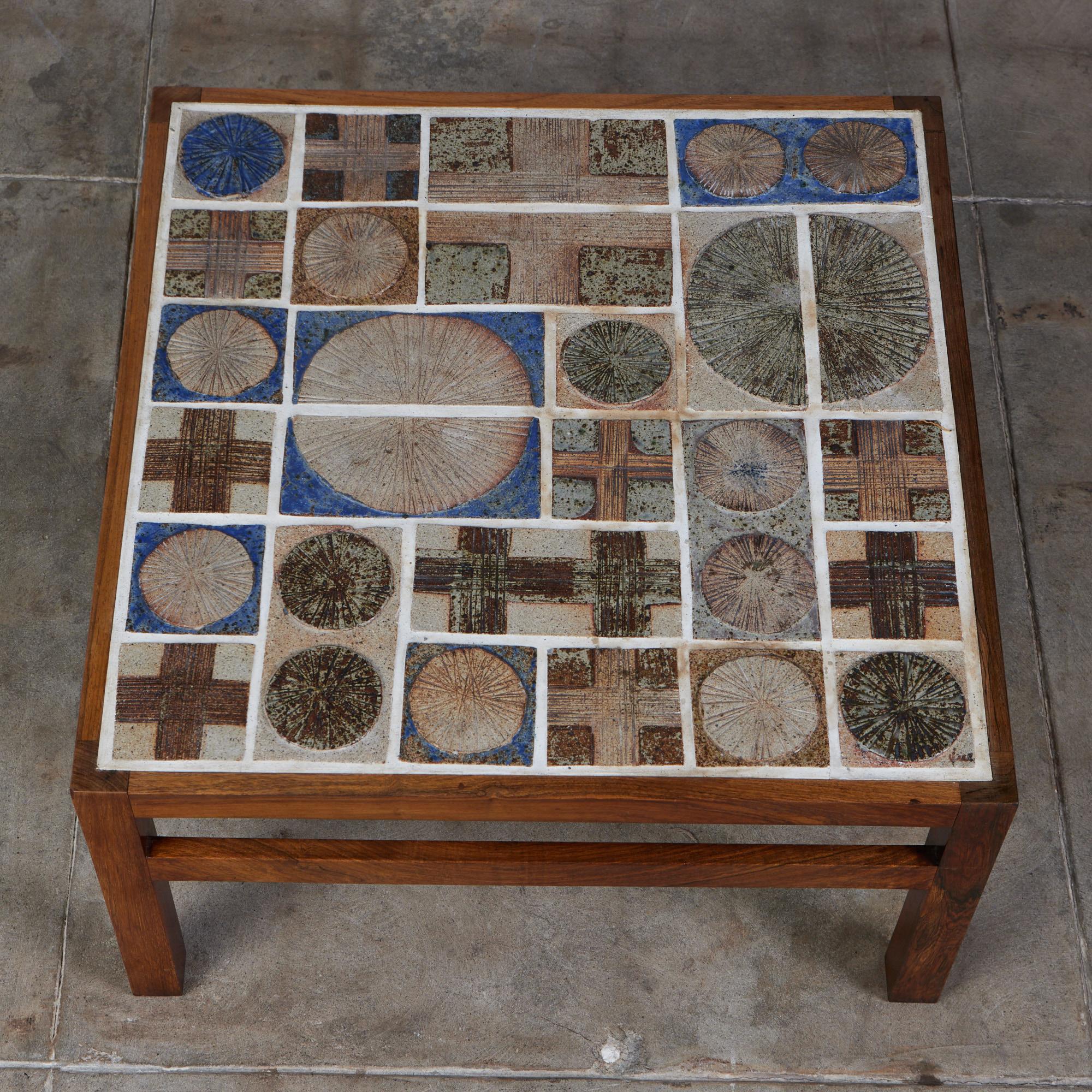 Tue Poulsen Rosewood and Mosaic Tile Coffee Table In Excellent Condition In Los Angeles, CA