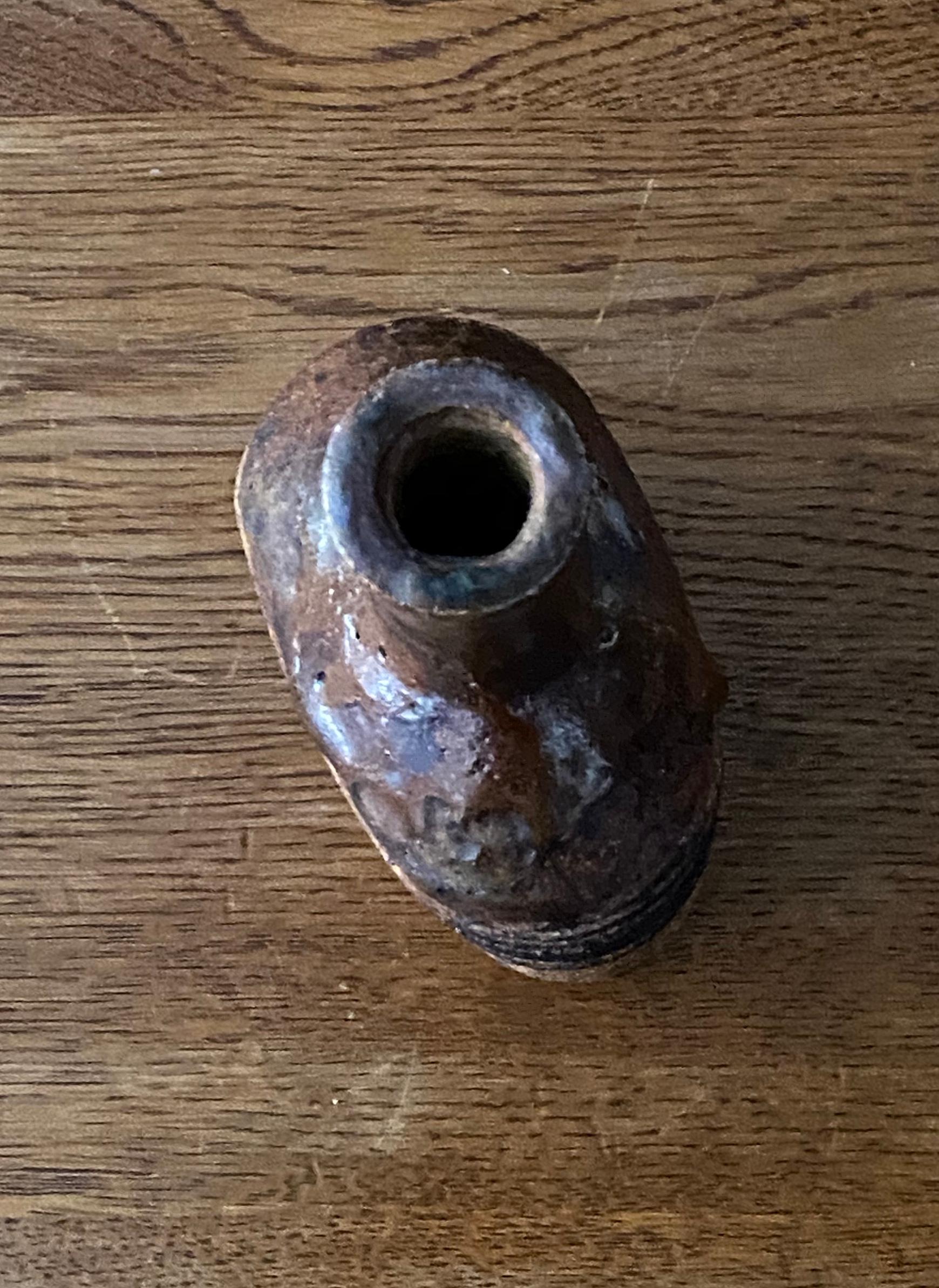 Mid-Century Modern Tue Poulsen, Small Hand Painted Vase, Brown Stoneware, 1960s, Denmark