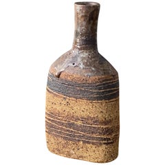 Tue Poulsen, Small Hand Painted Vase, Brown Stoneware, 1960s, Denmark