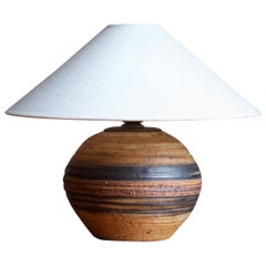 Tue Poulsen, Table Lamp, Painted and Brown Incised Stoneware, Denmark, 1960s