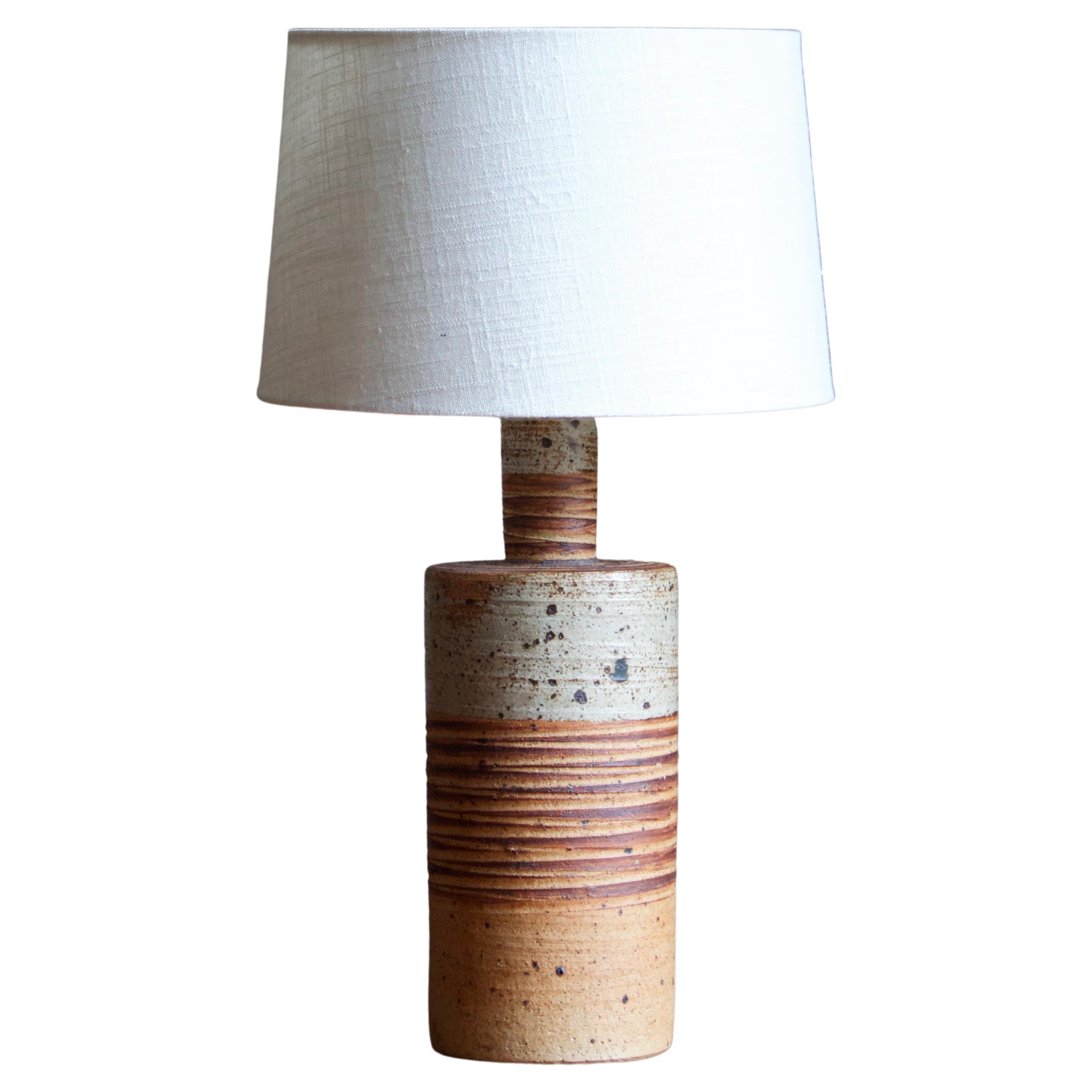 Tue Poulsen, Table Lamp, Painted and Incised Stoneware, Denmark, 1960s