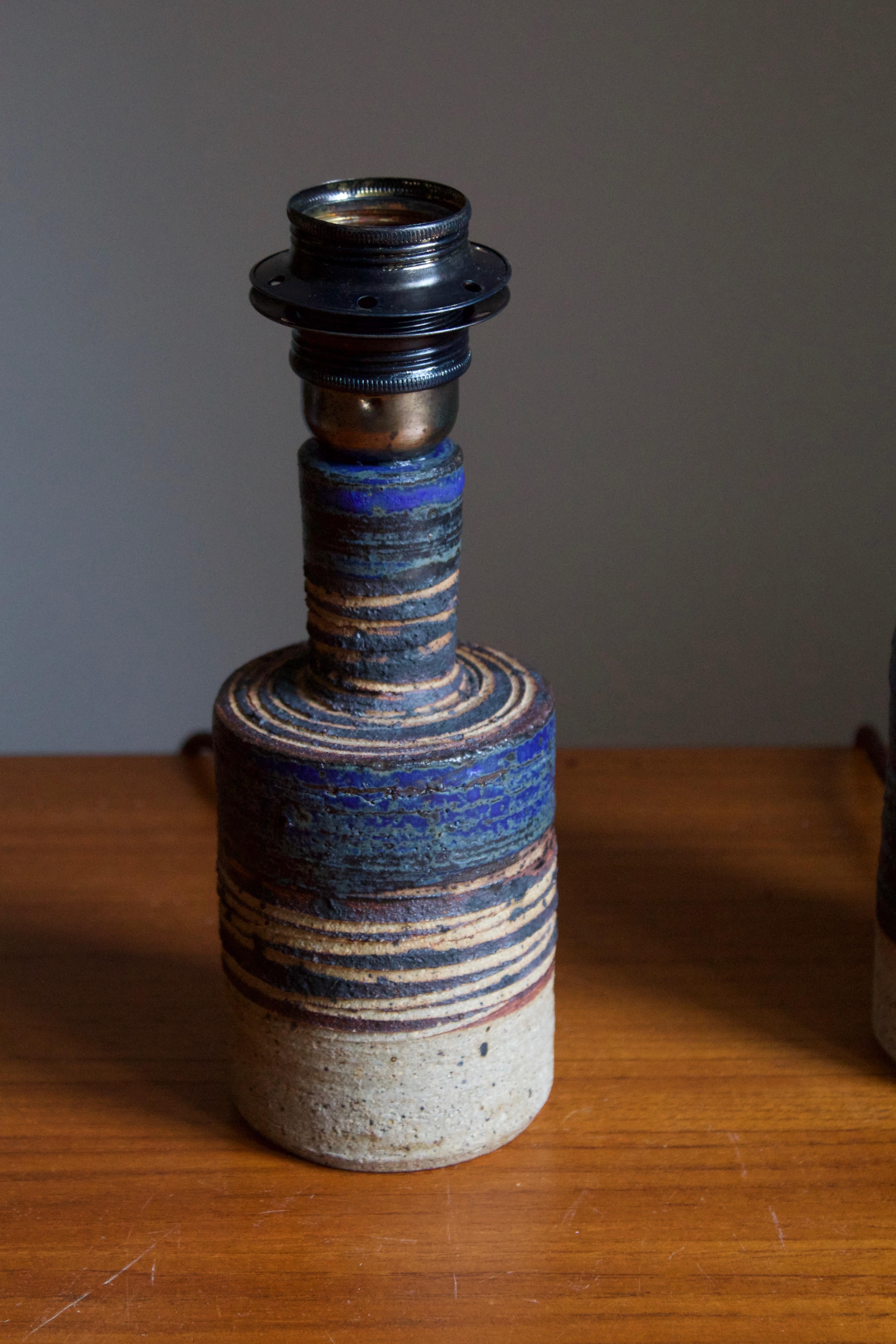 Danish Tue Poulsen, Table Lamps, Semi-Glazed and Incised Stoneware, Denmark, 1960s