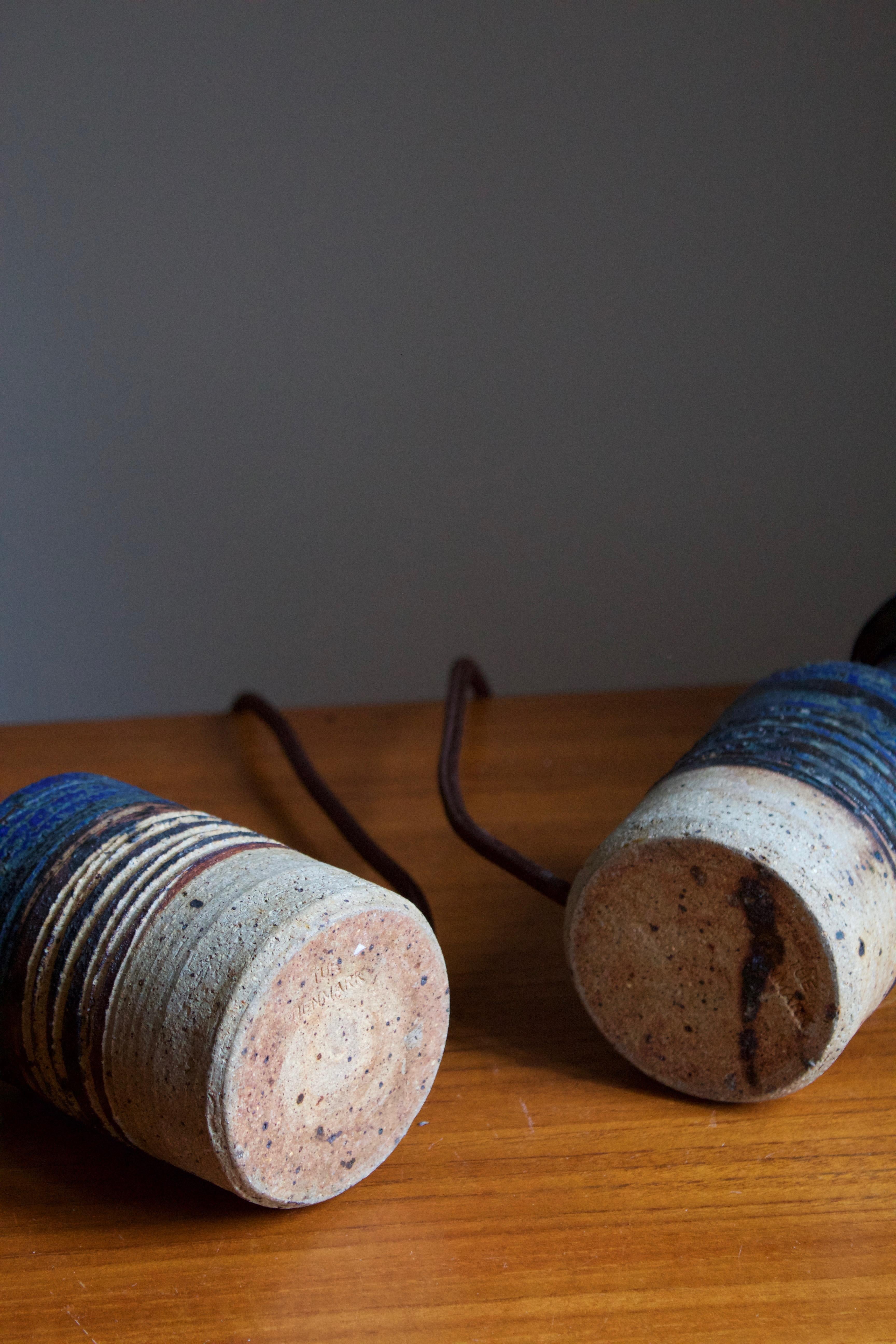 Tue Poulsen, Table Lamps, Semi-Glazed and Incised Stoneware, Denmark, 1960s In Good Condition In High Point, NC