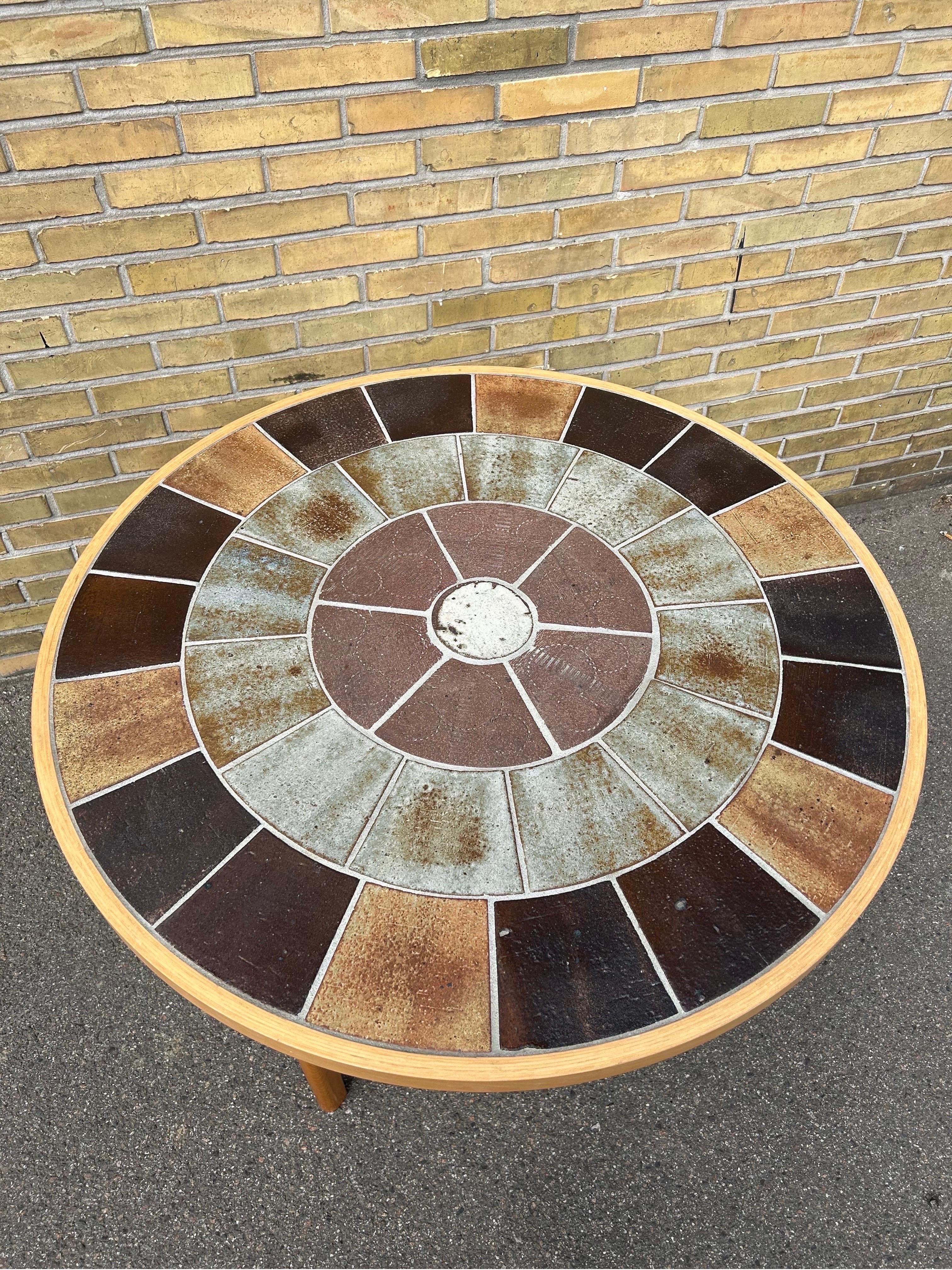 Rare tile top dining table by Danish artist Tue Poulsen in solid lacquered beech wood and glazed ceramic tiles made in Denmark in the 1960’s.

The table is in good condition with a beautiful patina, all the tiles are in good solid condition with