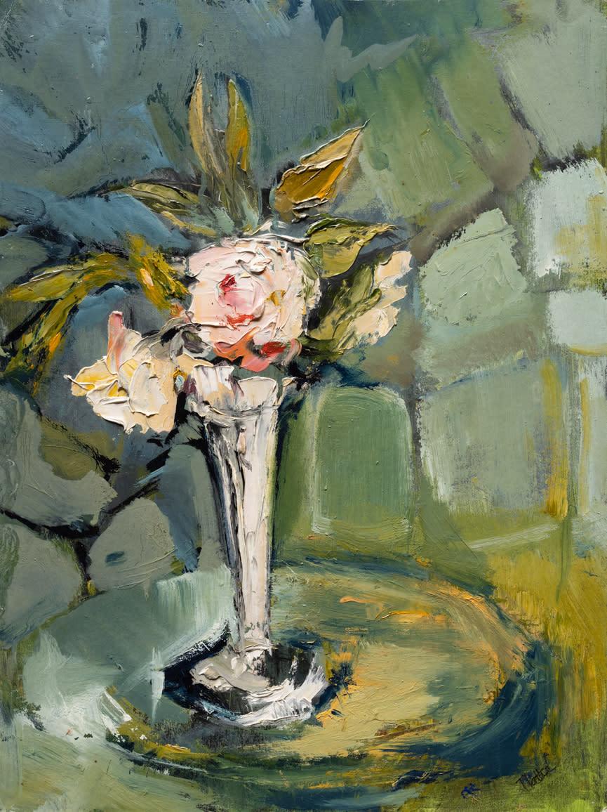 Tüema Pattie, Vase with Roses, Oil On Card