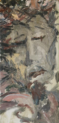 Contemporary Irish abstract painting of a male face, greys and blacks