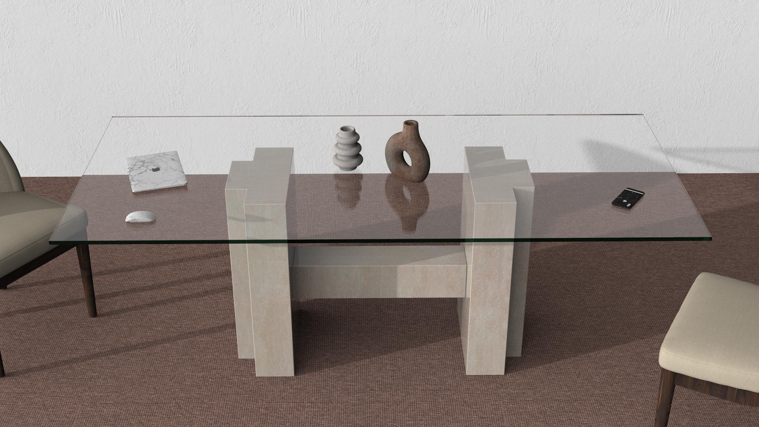 Tuerca MidCentury 90s Dining Table Italian Travertine Marble Contemporary Design
Cette table de salle à manger originale en marbre travertin du milieu du siècle est une pièce de collection sculpturale et raffinée conçue par Joaquín Moll dans les