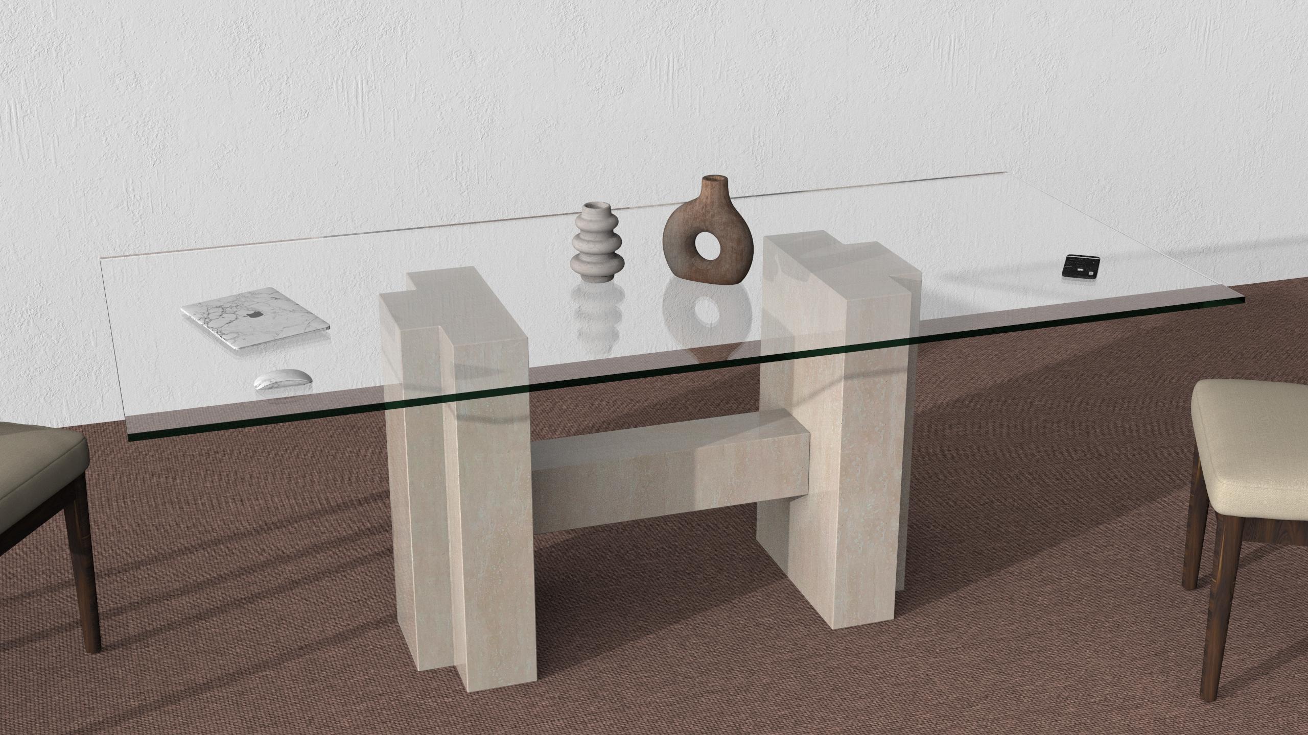 Mid-Century Modern Tuerca MidCentury 90s Dining Table Italian Travertine Marble Contemporary Design en vente
