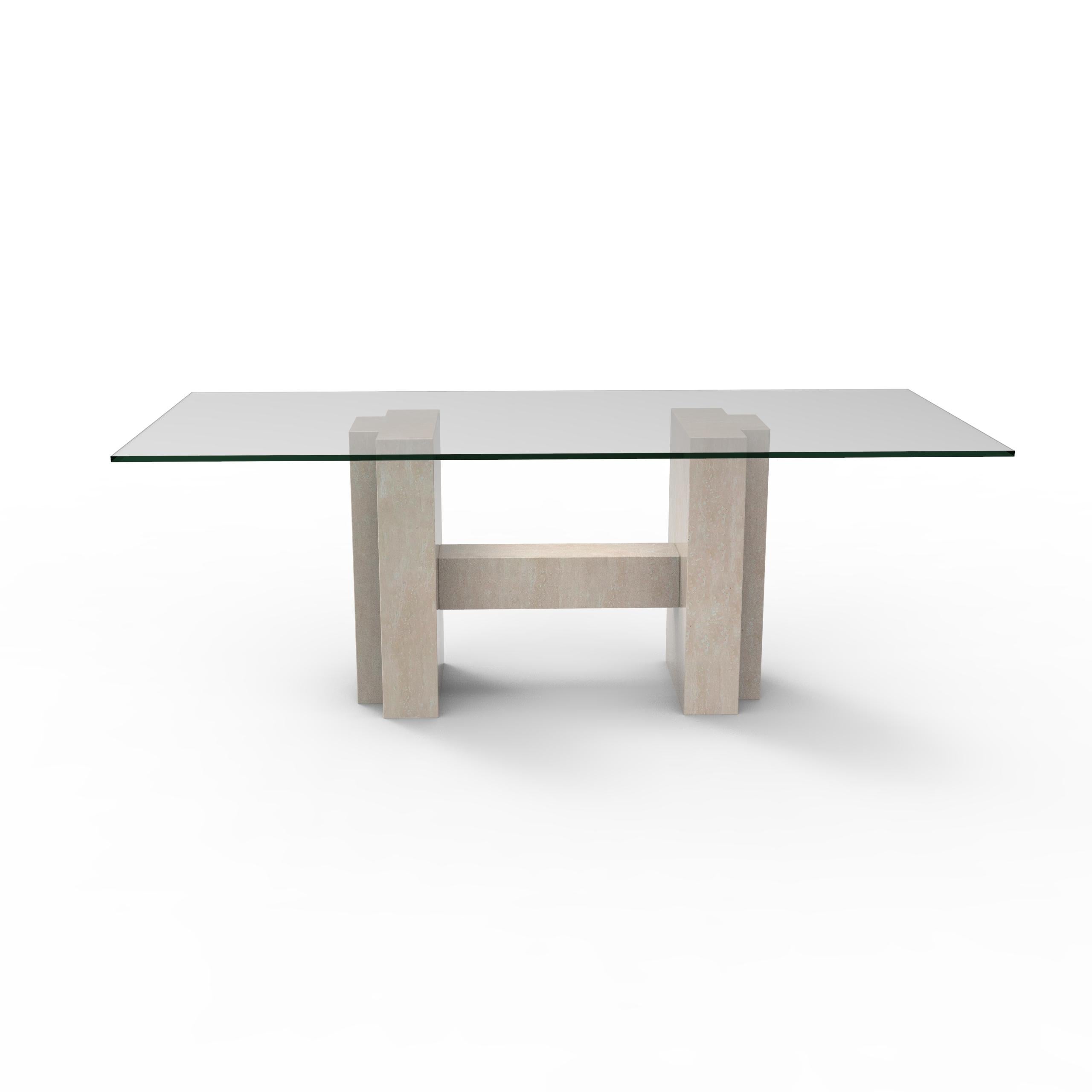 Espagnol Tuerca MidCentury 90s Dining Table Italian Travertine Marble Contemporary Design en vente