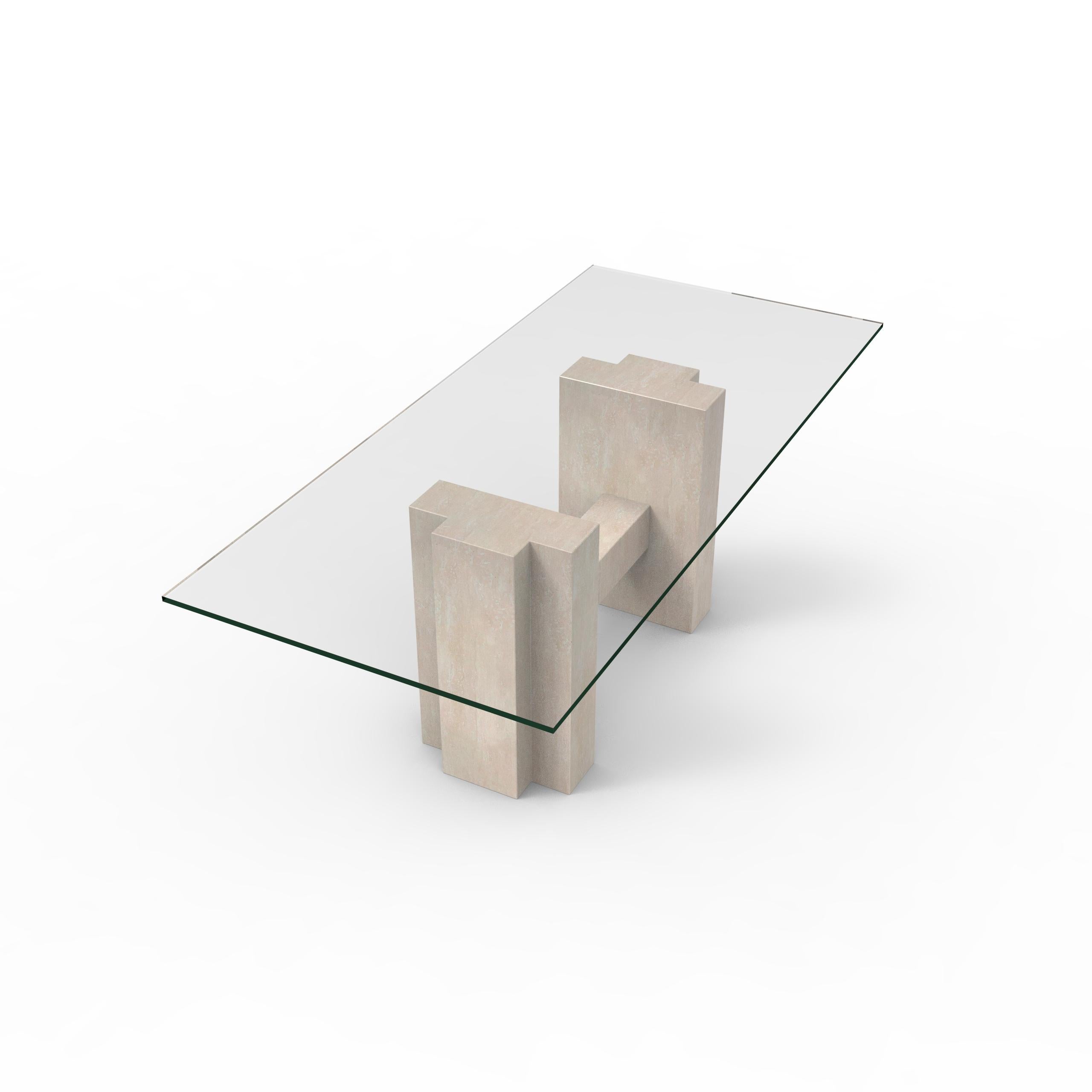 Fait main Tuerca MidCentury 90s Dining Table Italian Travertine Marble Contemporary Design en vente