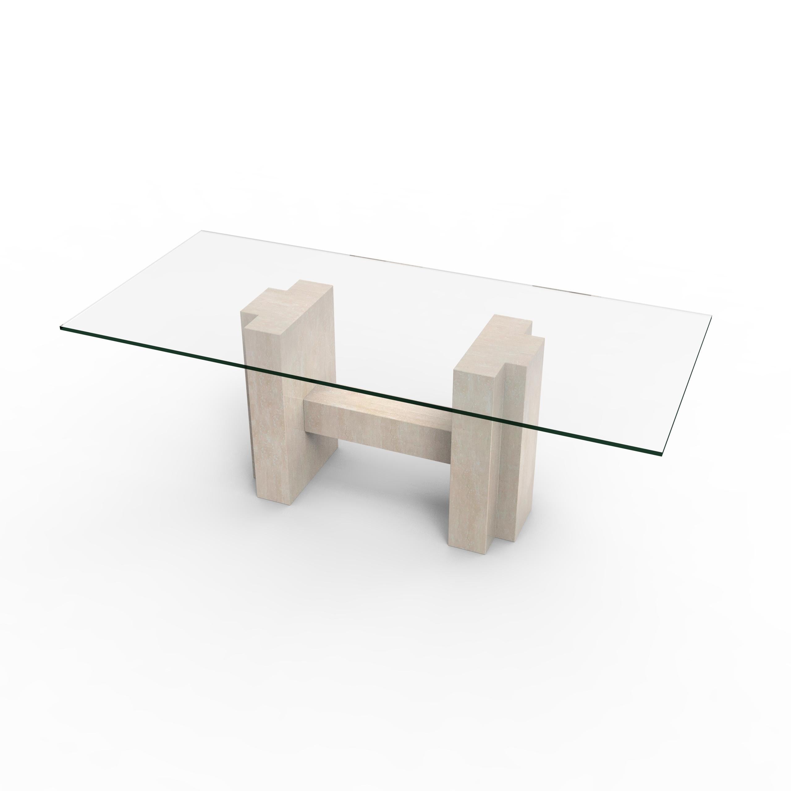 Tuerca MidCentury 90s Dining Table Italian Travertine Marble Contemporary Design Excellent état - En vente à VALVERDE DEL MAJANO, CL