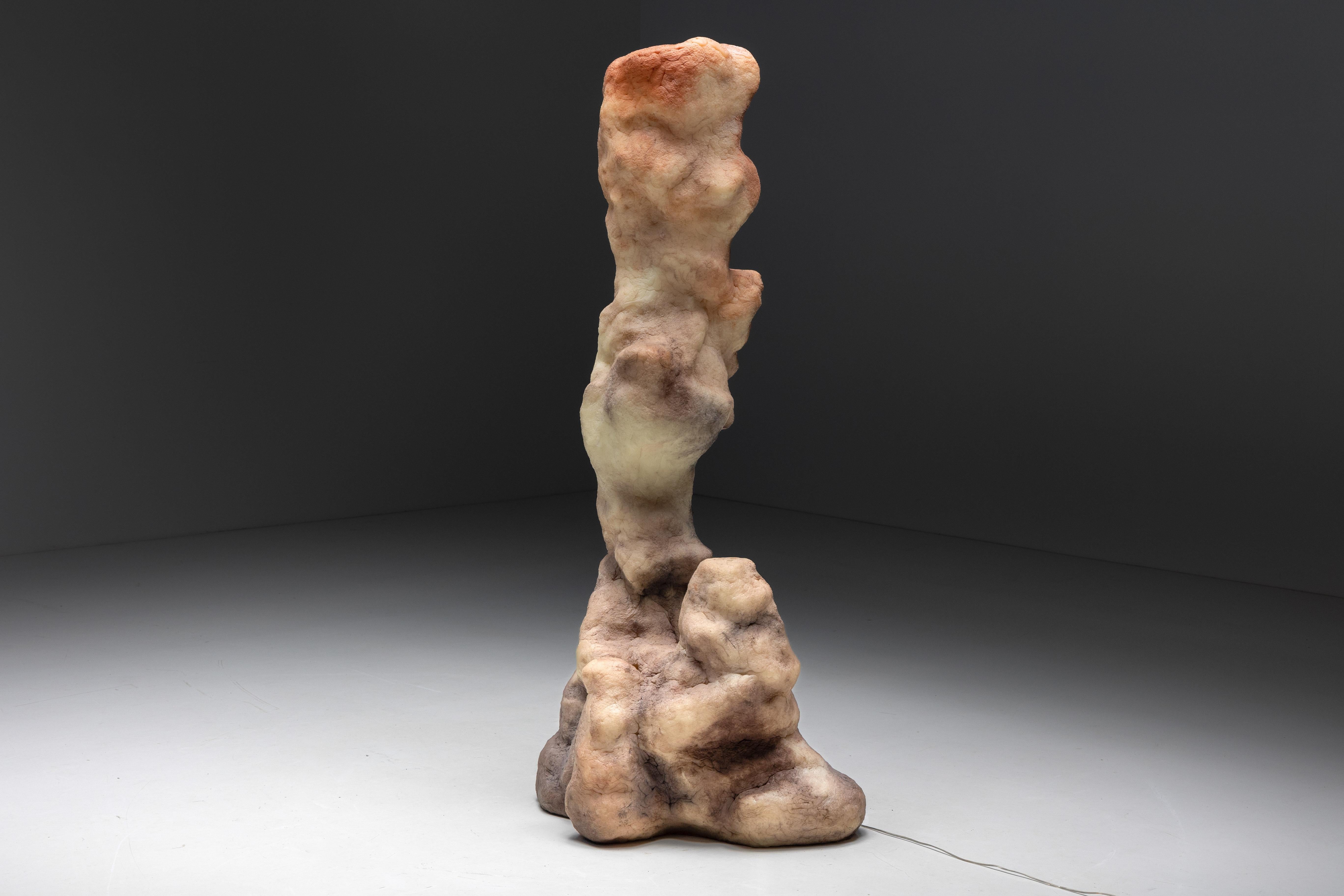 Elissa Lacoste's 'I Dream of Megalithic Times' series: Tufa Lamp, 2019. Composed of various speleothem-like shapes emerging from silicone skins infused with earthly pigments. This collection of functional art pieces challenges conventional notions